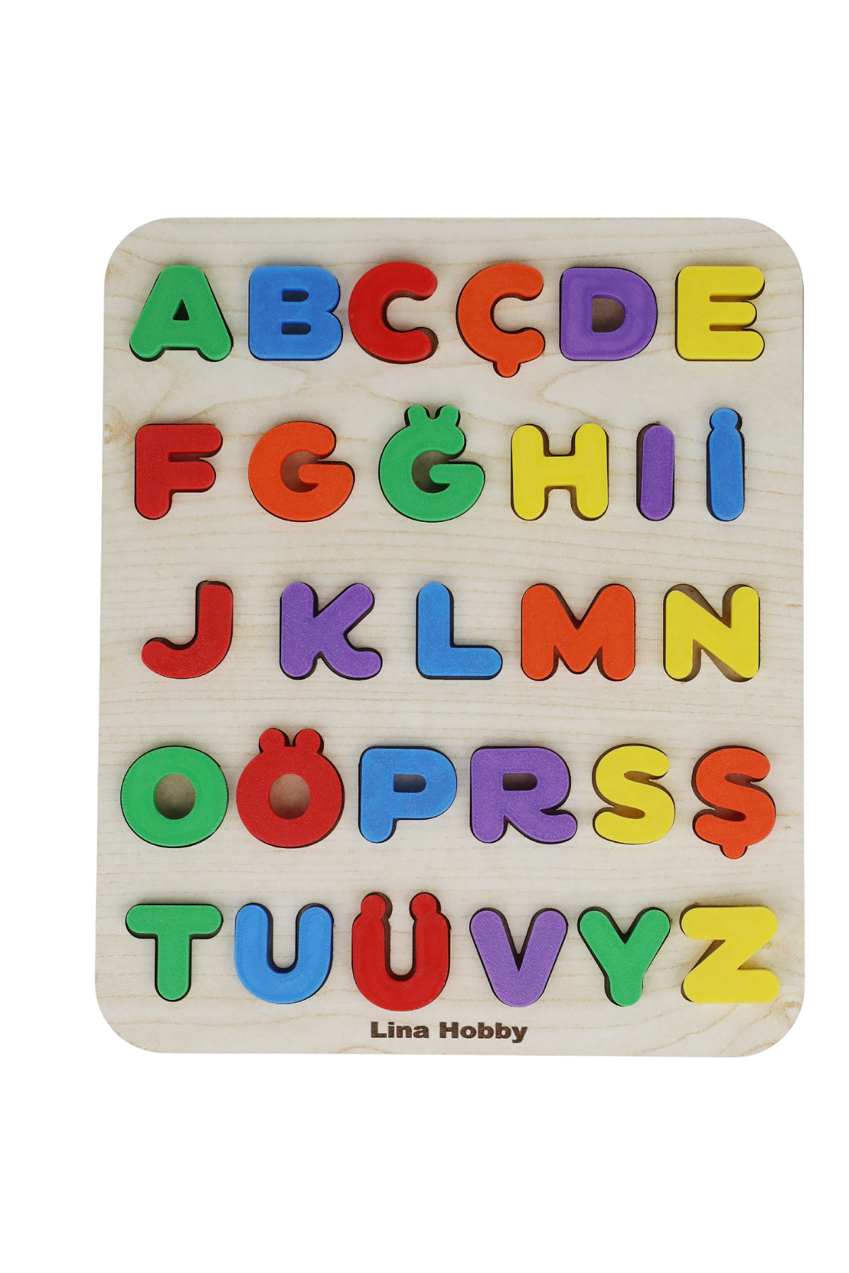 پازل حروف الفبا - اسباب‌بازی آموزشی با پایه چوبی و حروف پلاستیکی (۲۱×۲۵ سانتی‌متر)