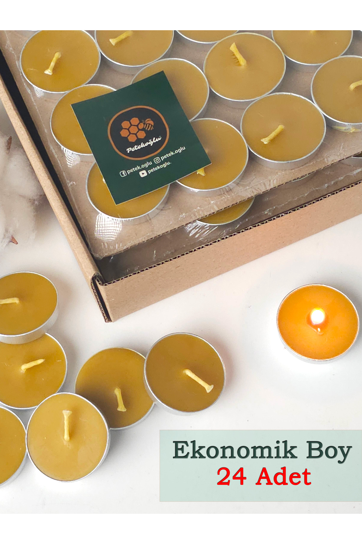 24pcs Economic Beeswax Tealight Candle – 3.5cm – 100% Natural Bee Wax, Handmade, Approximately 2 Hours