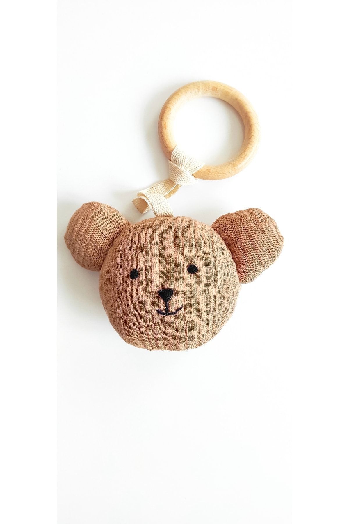 O&G Collection Sevimli Ayıcık %100 Pamuklu Organik 4 Katlı Müslin Doğal Ahşap Diş Kaşıyıcı / Bebek Odası Dekor fotoğrafı 2 (önizleme)