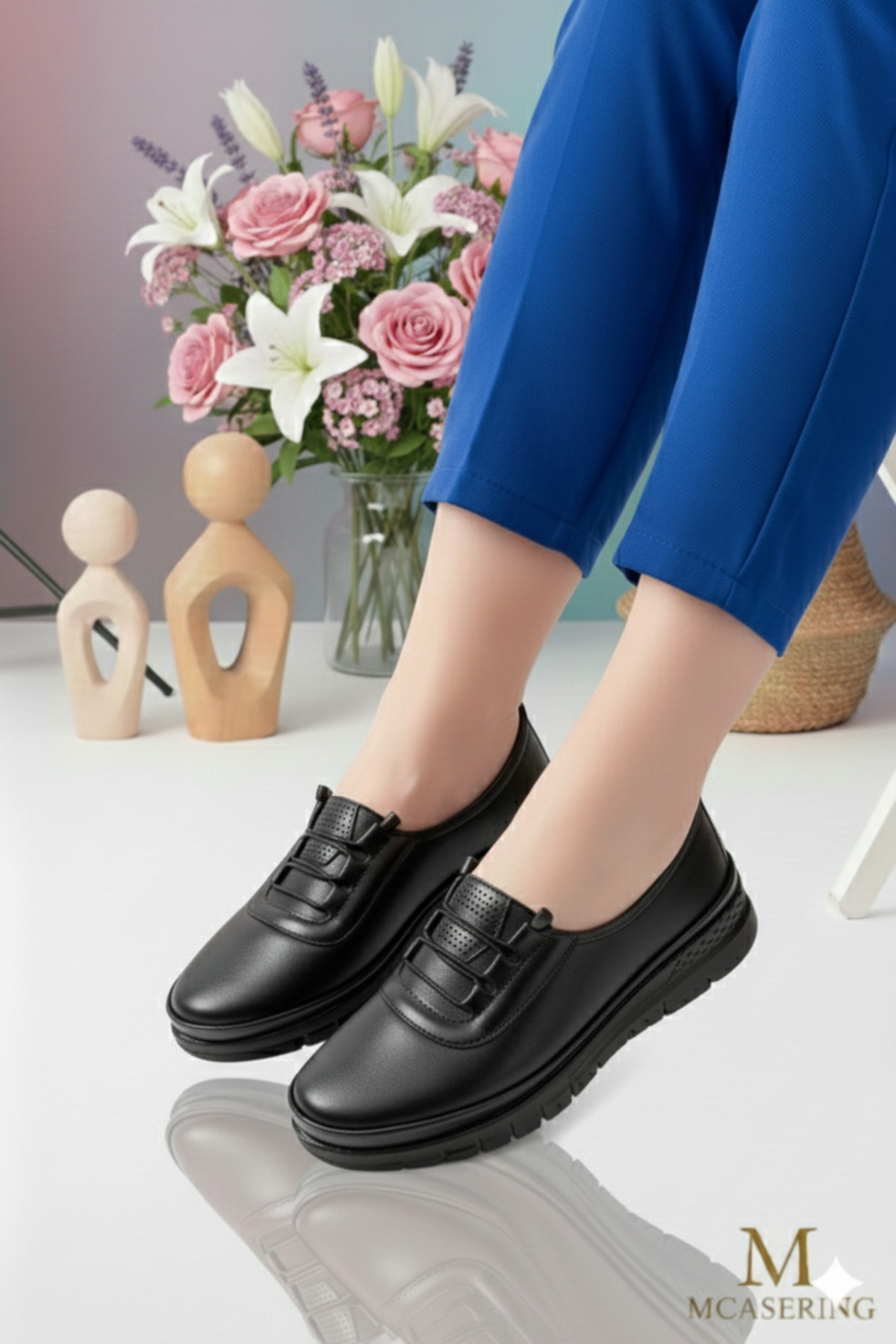 MCASERING  5 nokta Ortobetik Kadın Lastikli Detaylı Ciltli Anne Ayakkabısı Günlük Ayakkabı Babet - Görsel 4