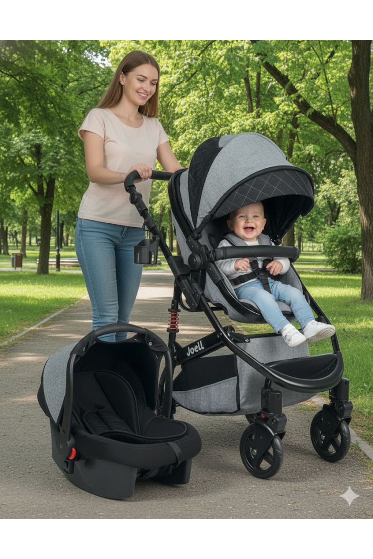 Mamma Maxi 6 in 1 Yeni Nesil Mama Tablalı Çift Yönlü Amortisörlü Travel Sistem Bebek Arabası fotoğrafı 2 (önizleme)