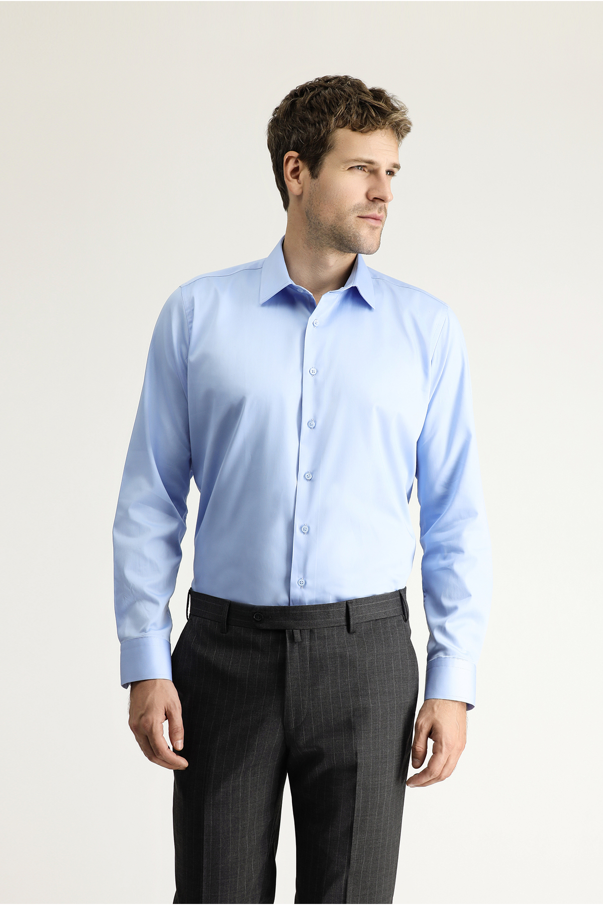 کیگیلی پیراهن نخی کلاسیک آستین بلند، باریک و مقاوم در برابر لکه، مناسب برای آقایان