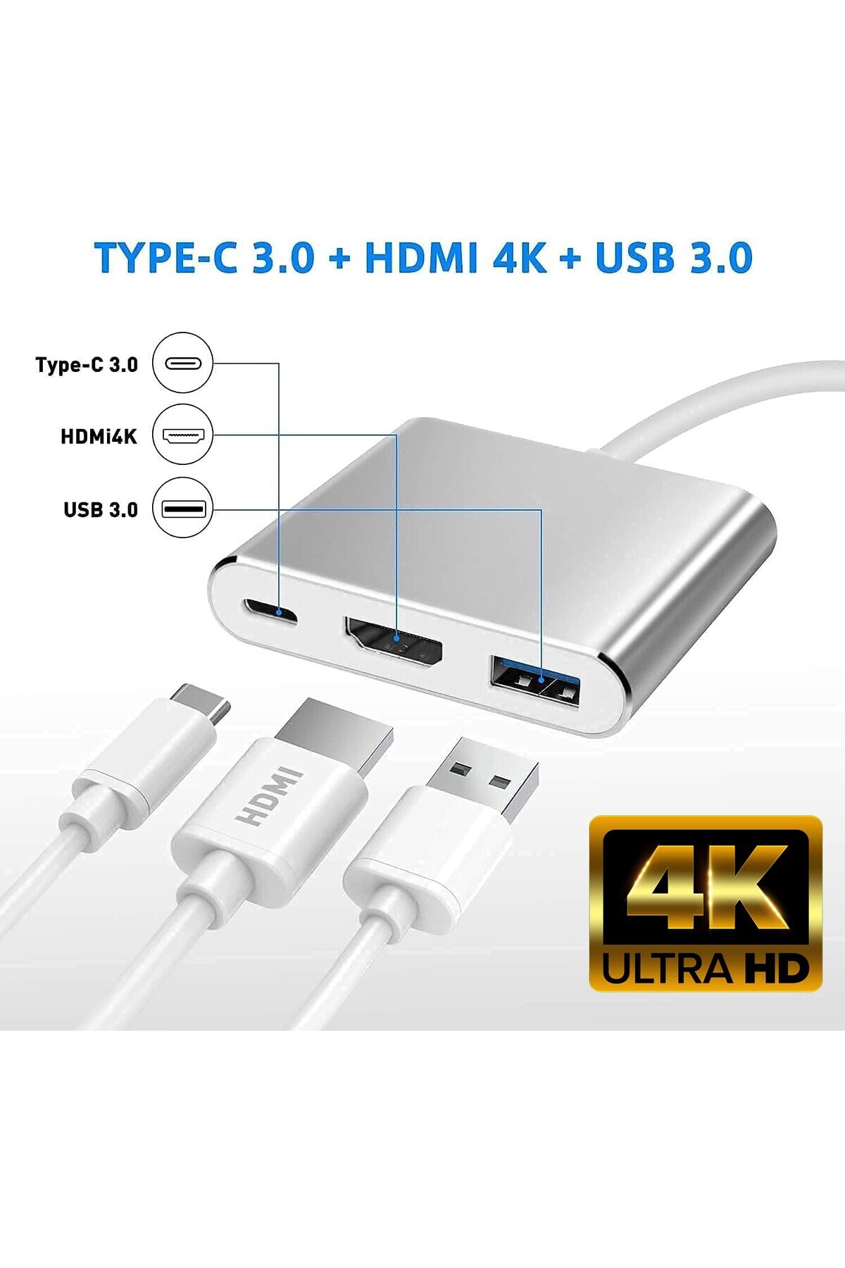 Cf01 Macbook Compatible 4k Type C To 3-Port HDMI to Usb-Type-c Converter Adapter