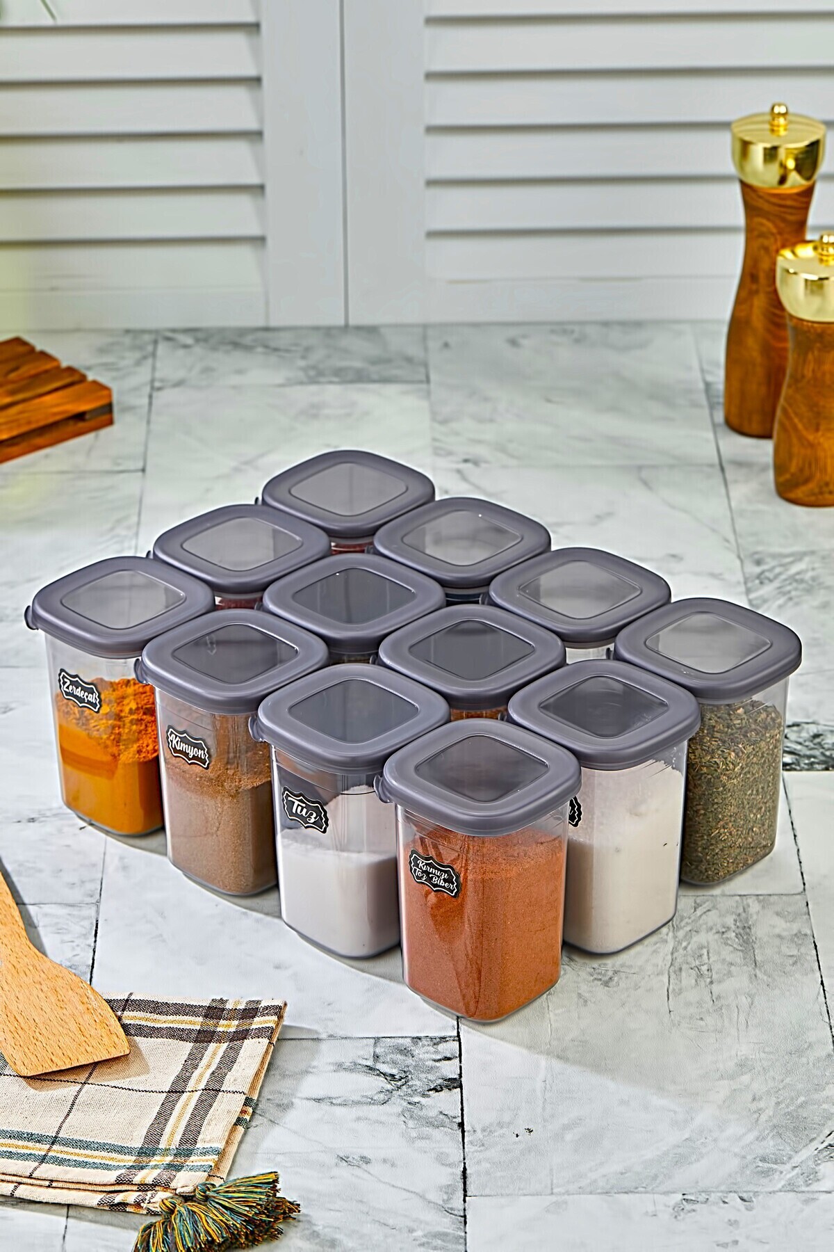 KATE HOME 450ml Spice Jar Set - 12 Pieces with Label and Leak Proof Lid