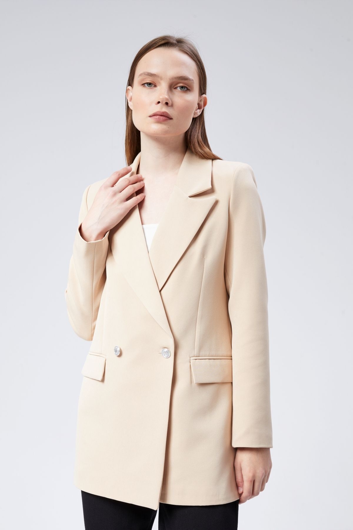 Light Beige Oversize Woven Blazer Jacket
