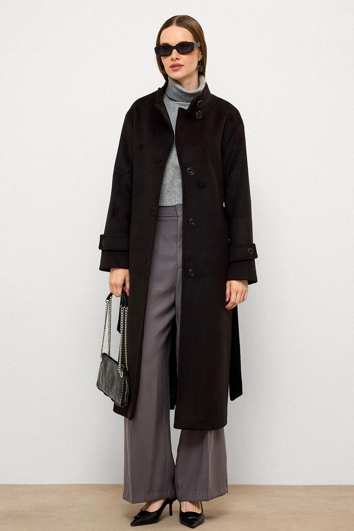 Olcay  Dik Yaka Oversize Uzun Kaban SİYAH 3124 - Görsel 2