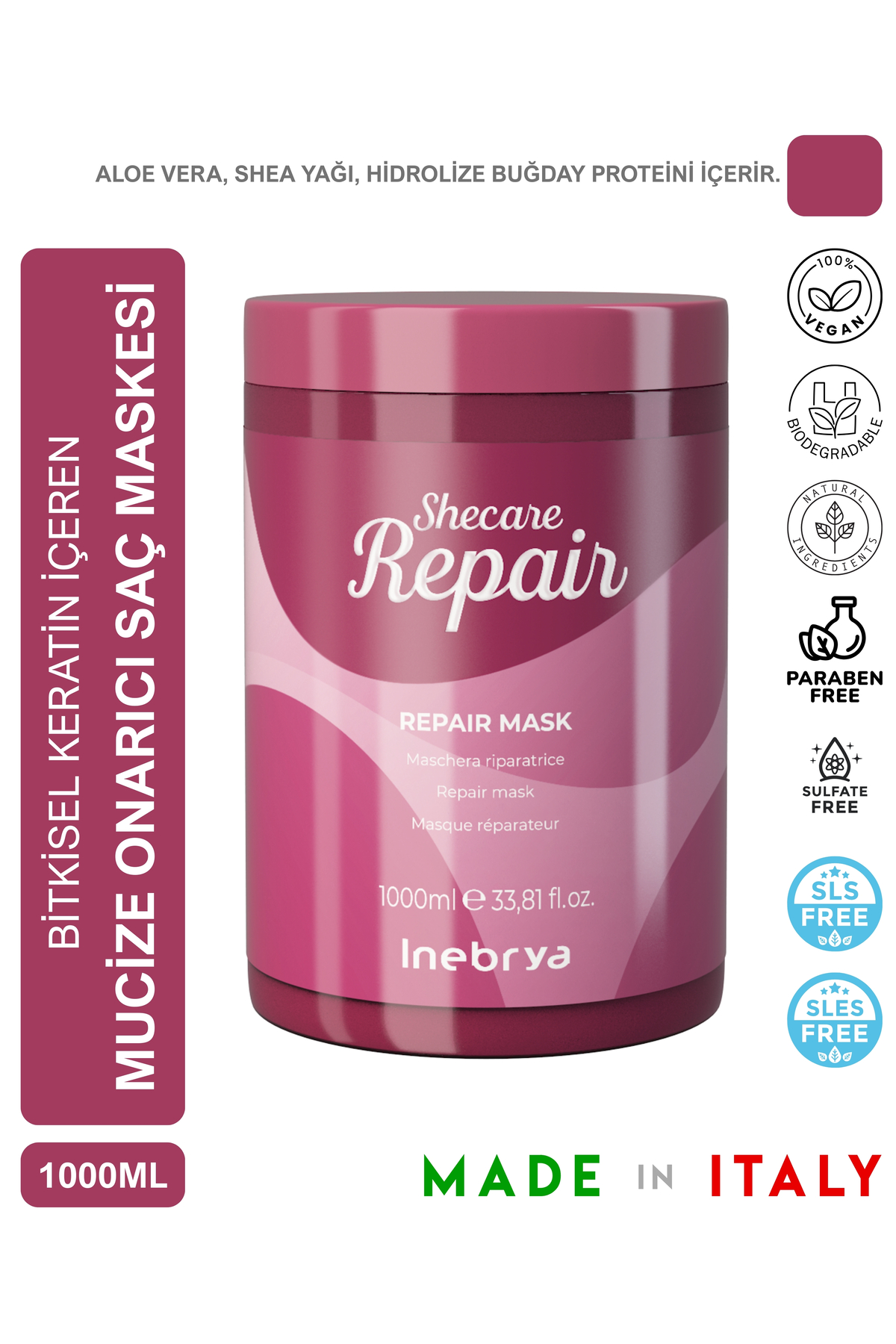 Genel Markalar جنرال مارک Inebrya Shecare Repair Onarıcı Saç Maskesi 1000 ml | Yıpranmış ve İşlem Görmüş Saçlar İçin — 8008277262772