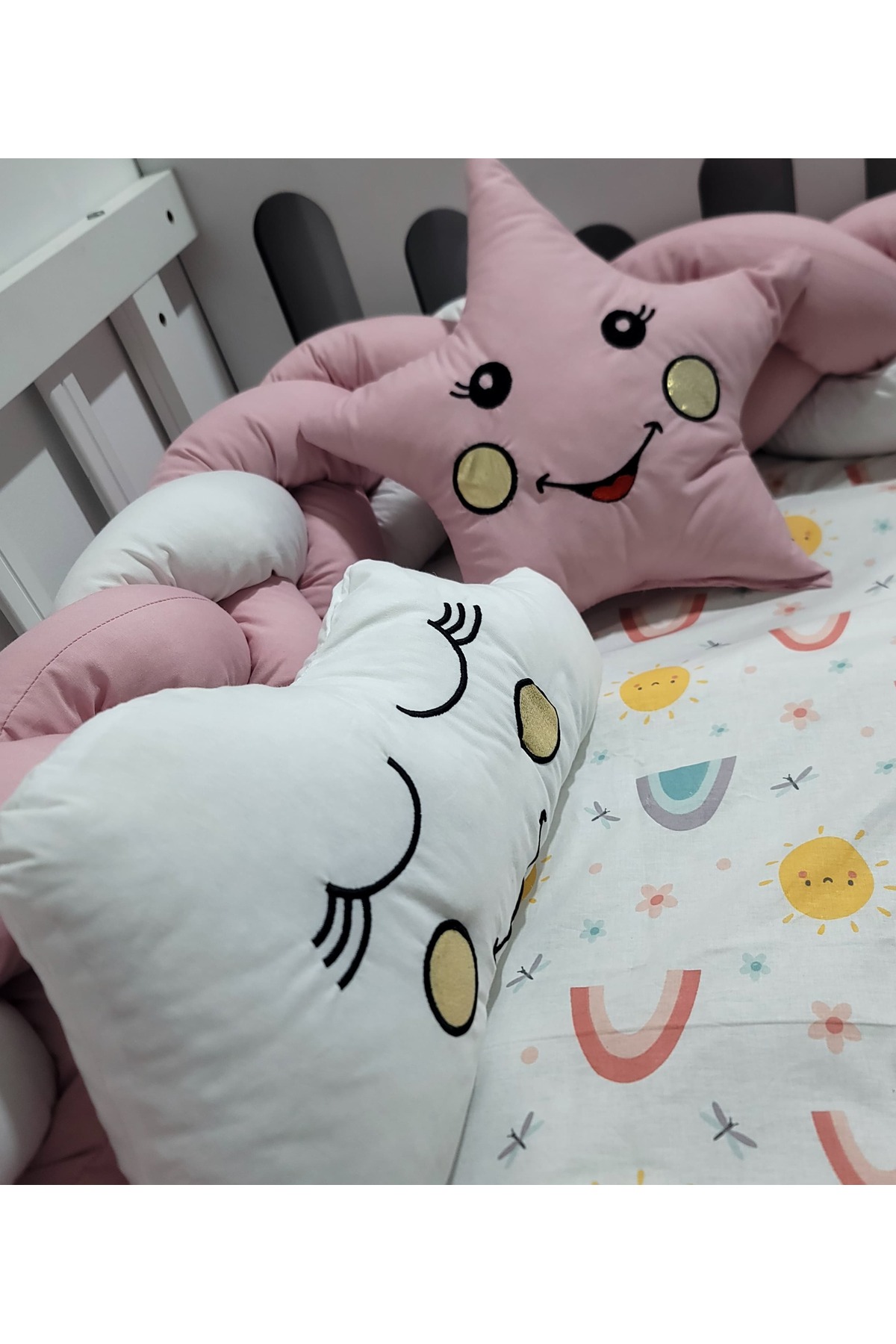 JULYA KİDS 3Lü Örgülü Kenar Koruma Süslü Yastık 7 Parça 60*120 Cm Bebek Beşik Uykuseti fotoğrafı 4 (önizleme)