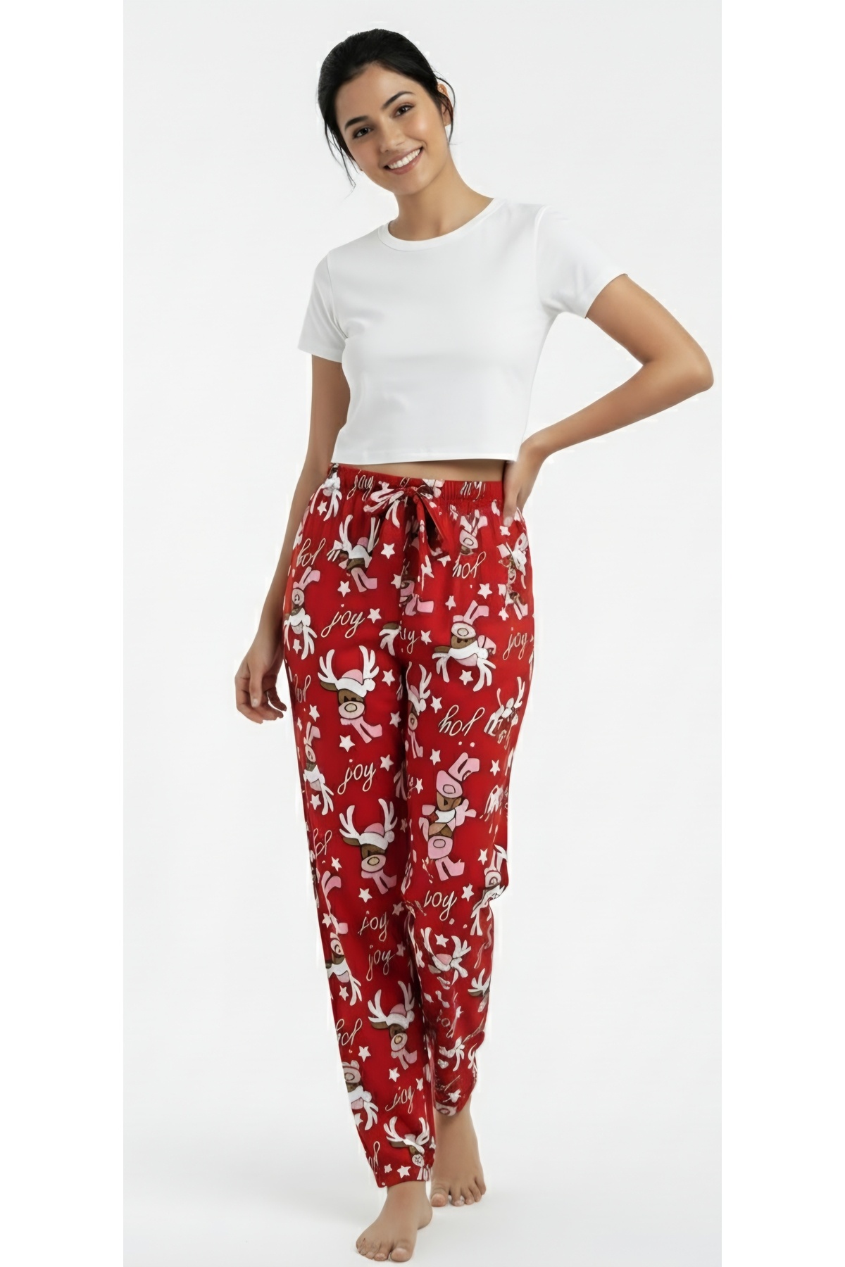 noend Rahat Kadın Pijama Altı Kırmızı Kadifemsi Yumuşaklıkta Yılbaşı SILKY - TOUCH