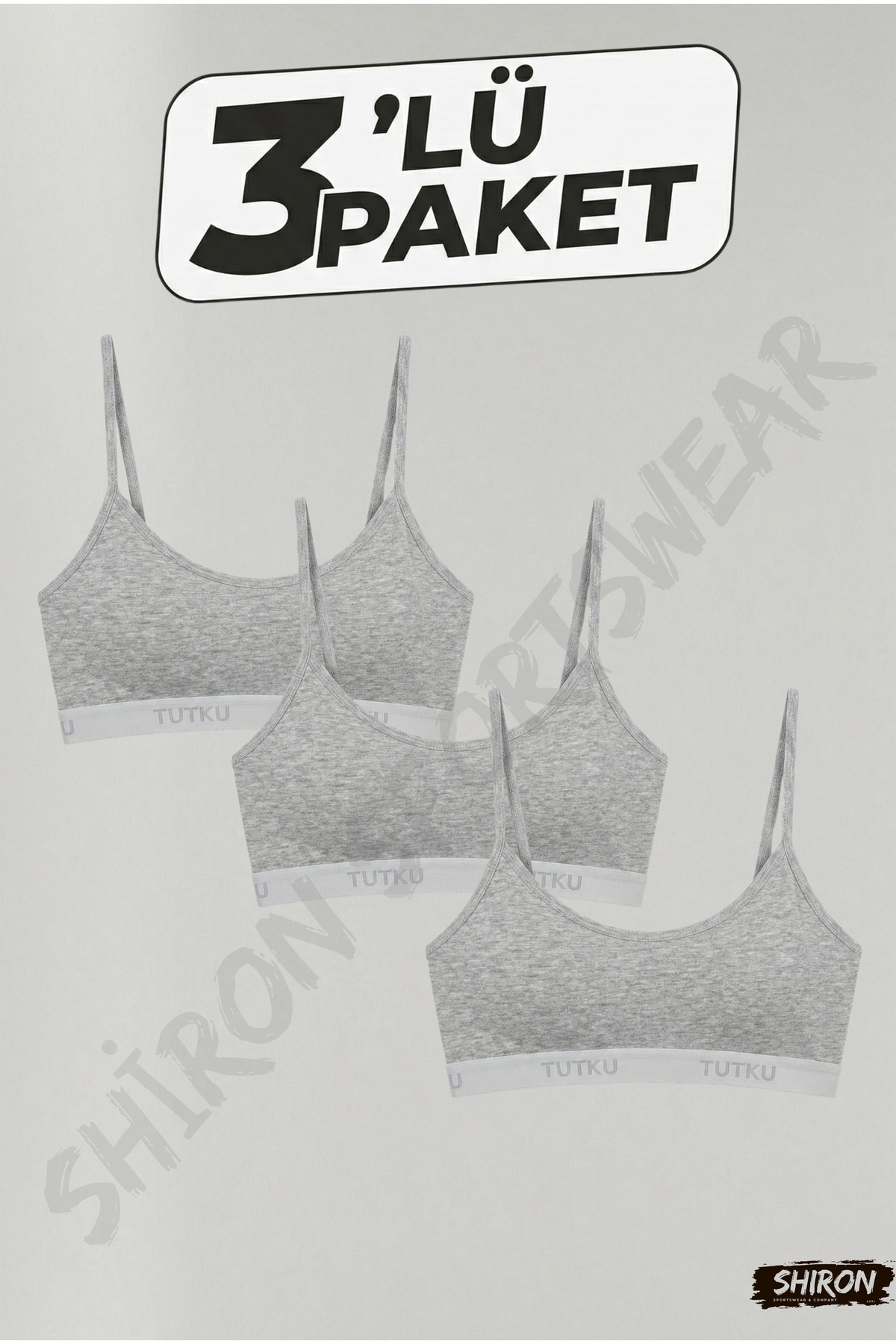 Women's Gray 3-Pack Cotton Bustier Half Singlet with Rope Strap