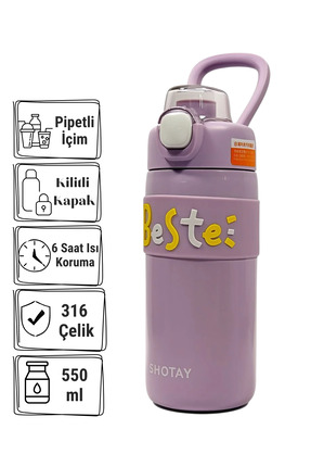 ORVO 550 ML 316 Paslanmaz Çelik Termos Matara Pembe – Pipetli Kilitli Kapak S...