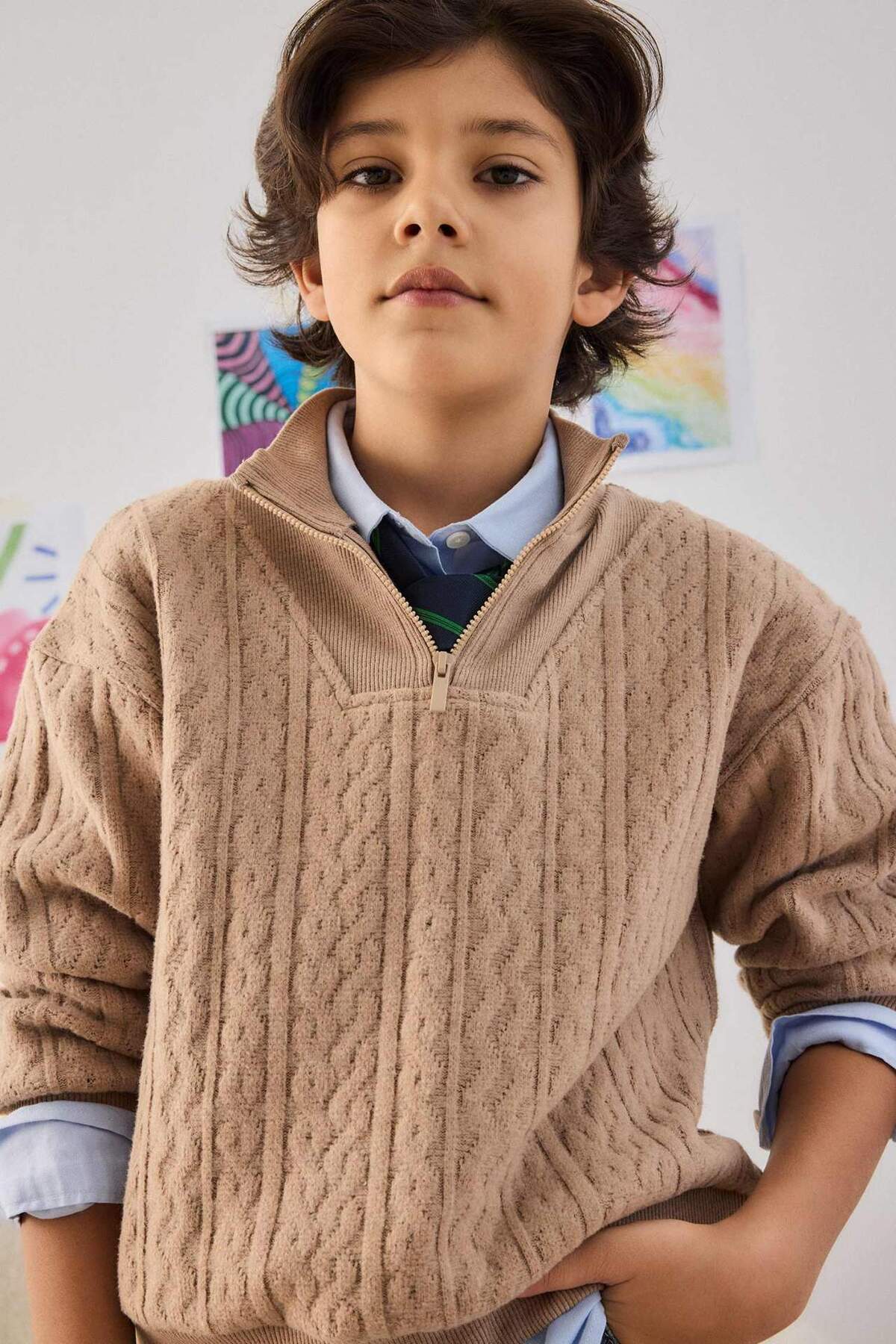 Erkek Çocuk Yarım Fermuarlı İçi Yumuşak Tüylü Sweatshirt G3674A825CW