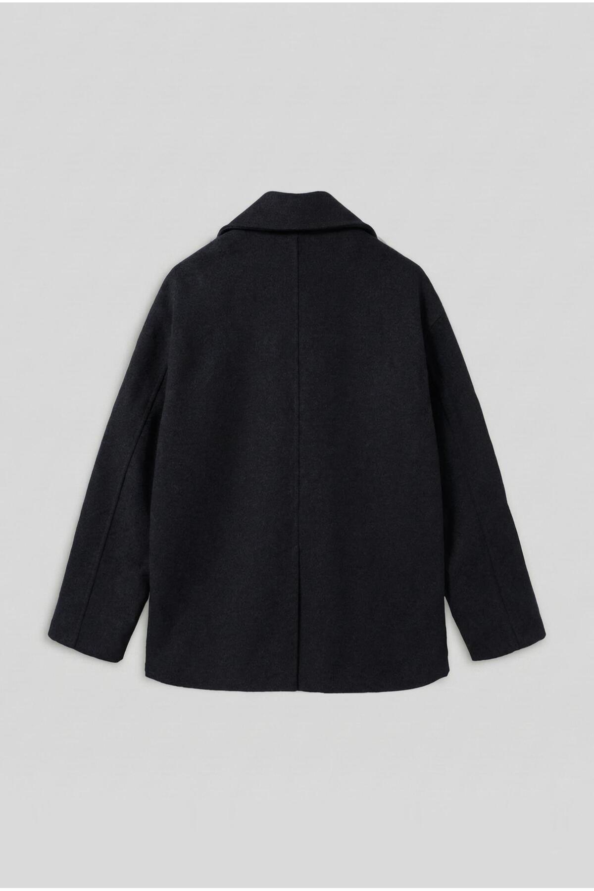 ablukaonline  Erkek Oversize Kruvaze Kaban Siyah - Görsel 2