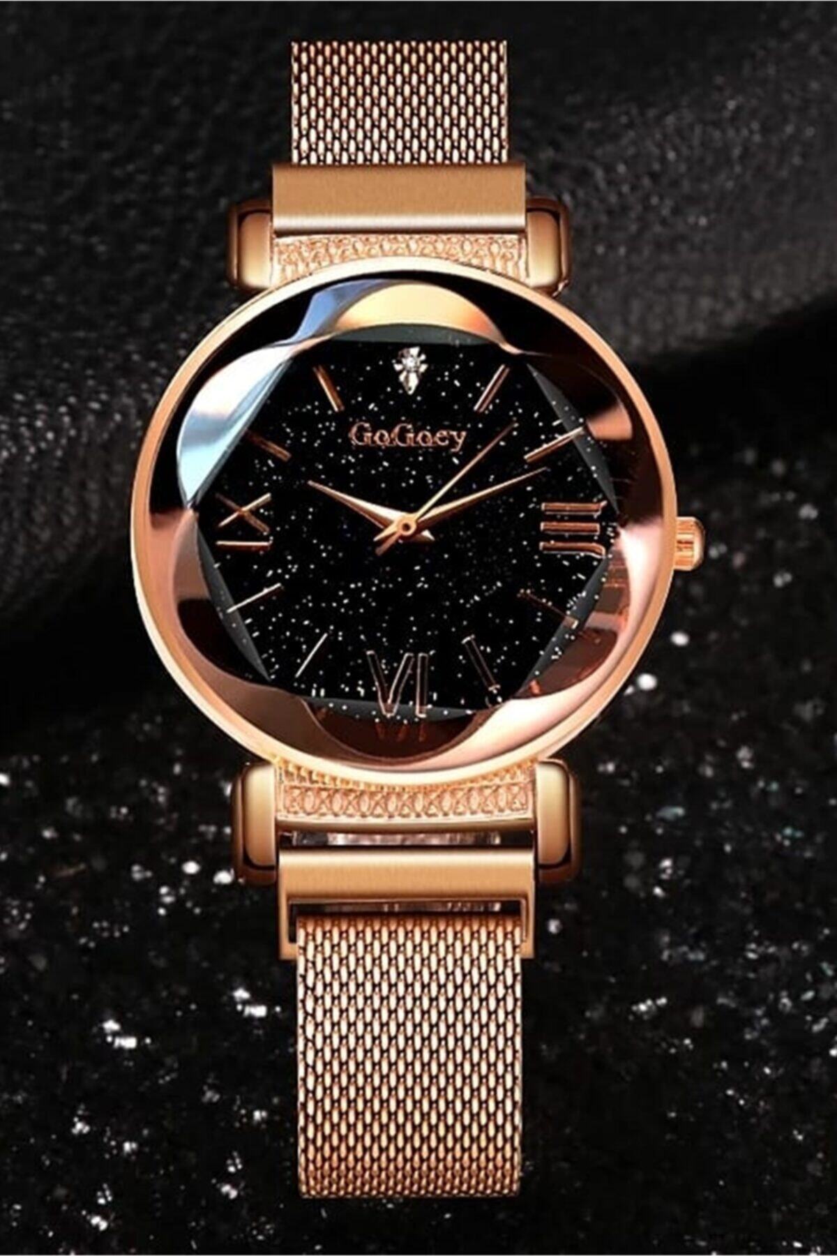Gogoey Kadın Kol Saati Lüks Moda Şık Trend Set Saat Rose Gold Hasır