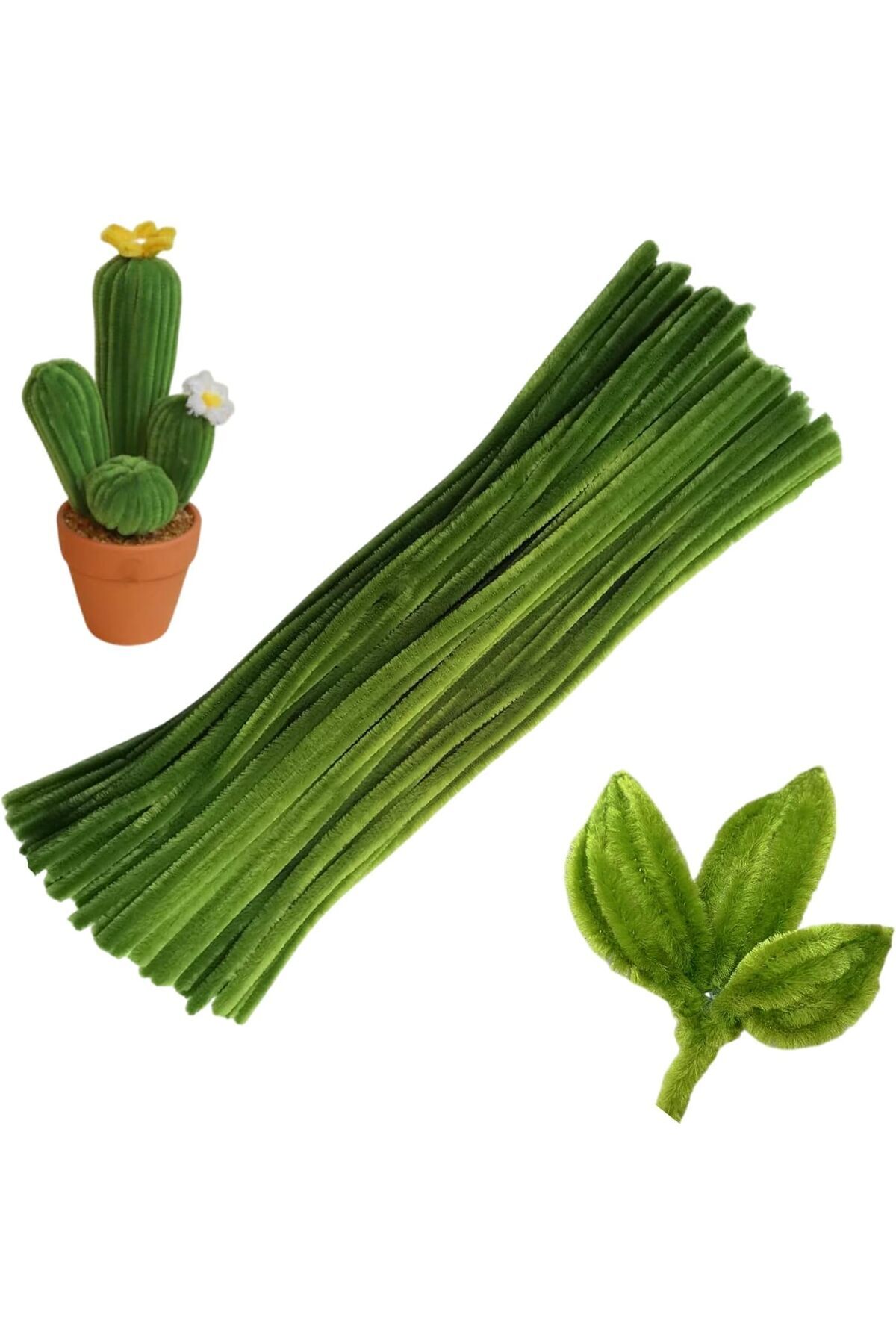 Butik 25 Adet Haki Ordu Yeşil Şönil , Çiçek Yapımına Uygun Tüylü Tel, 30 Cm 6 Mm