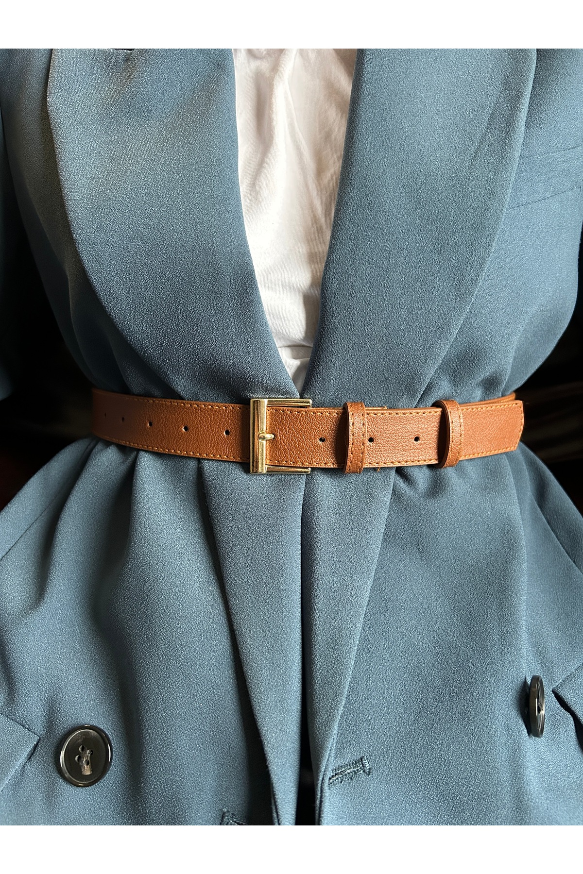 Lyric Square Patterned Women's Gold Buckle Belt Jacket Belt Dress Belt Pants Belt