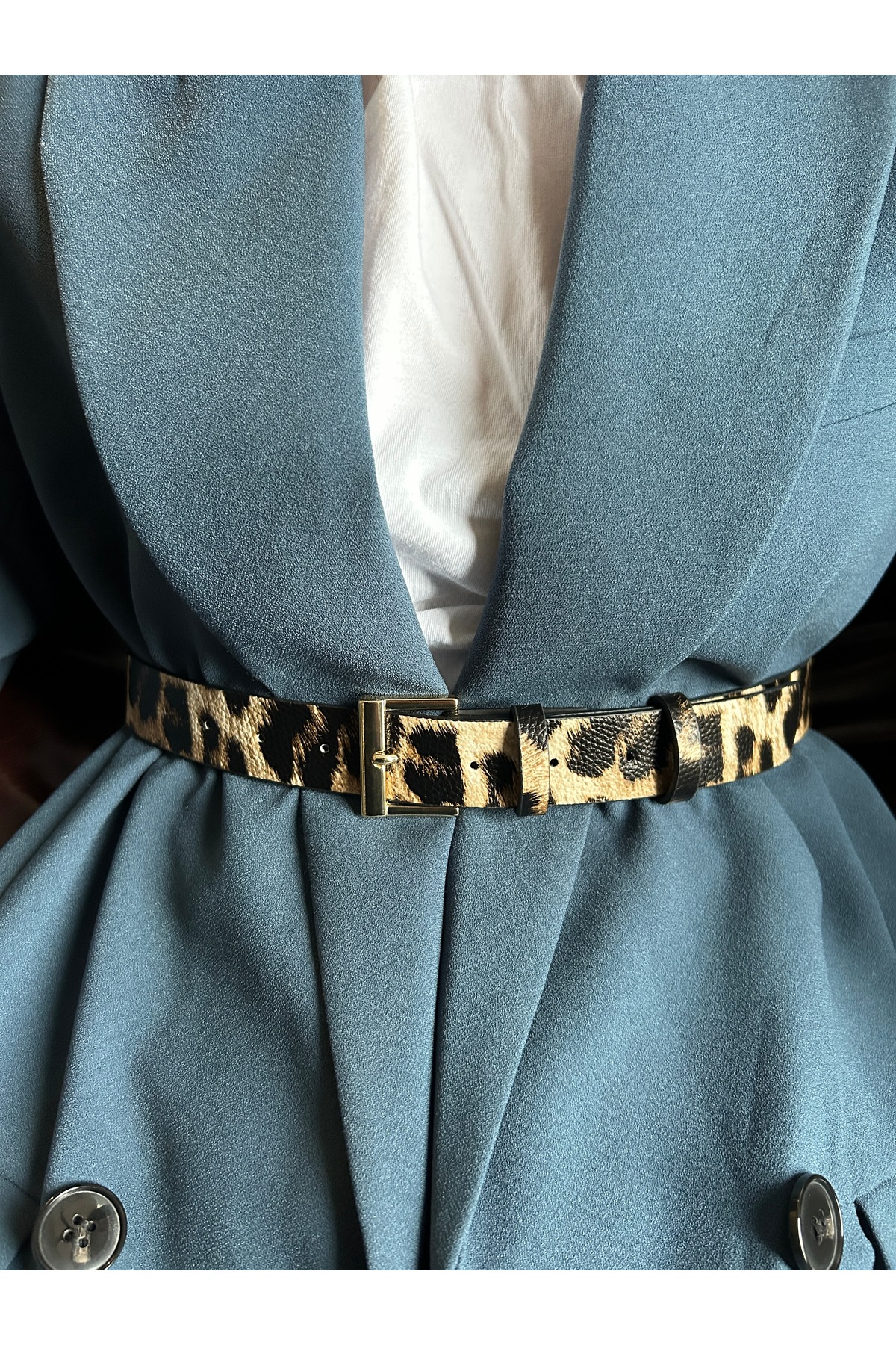 Lyric Square Patterned Women's Gold Buckle Belt Jacket Belt Dress Belt Pants Belt