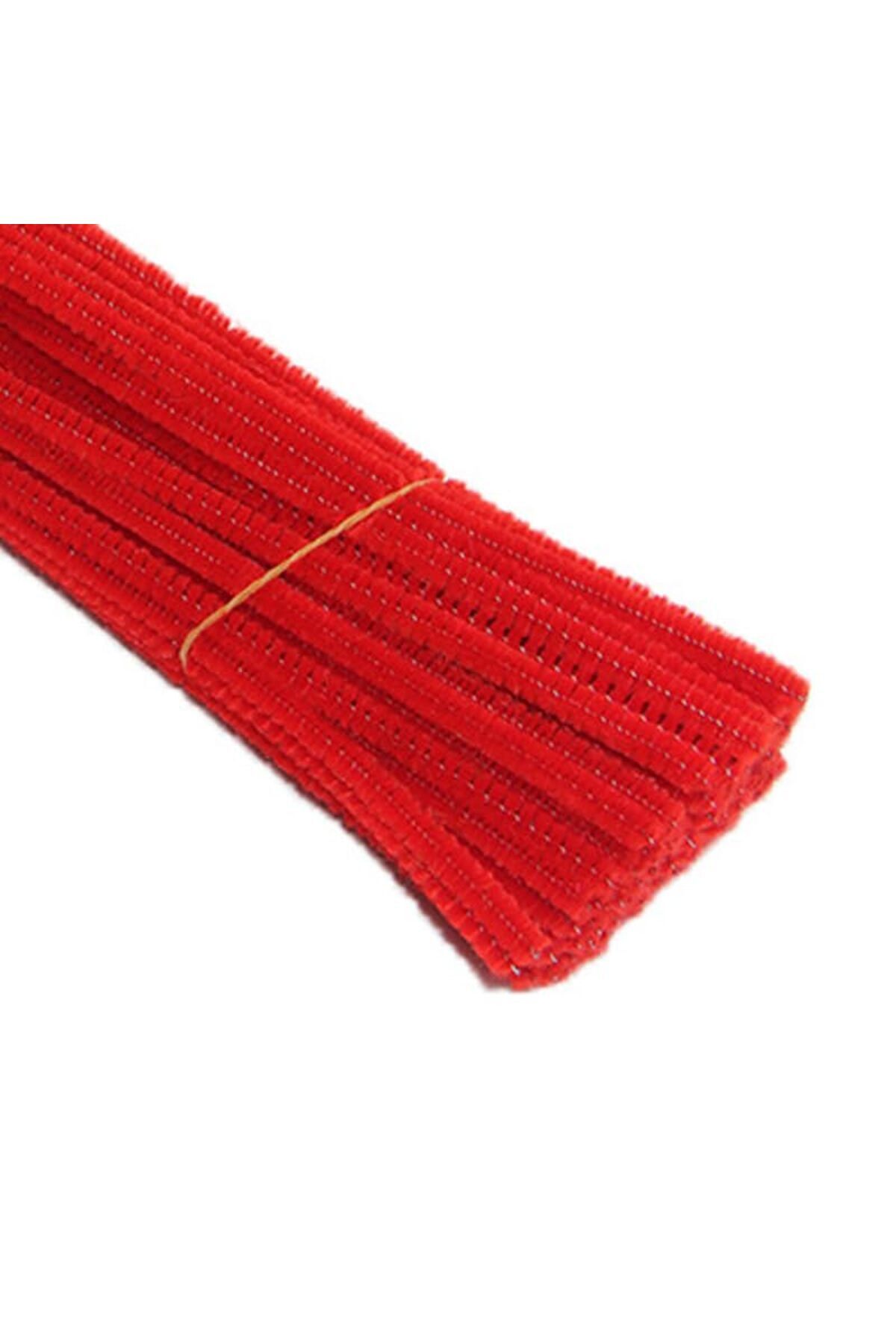 Butik 25 Adet Kırmızı Şönil, Çiçek Yapımına Uygun Tüylü Tel, 30 Cm 6 Mm