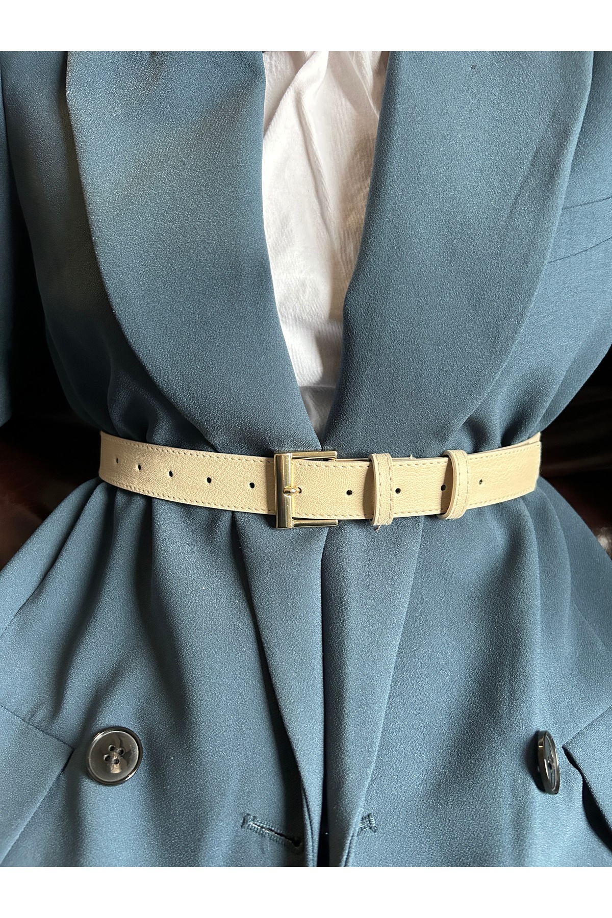 Lyric Square Patterned Women's Gold Buckle Belt Jacket Belt Dress Belt Pants Belt