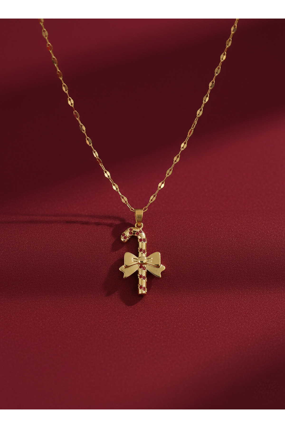 AURRARİ Altın Kaplama Pembe Zirkon Taşlı Baston Model Çelik Kolye – Yılbaşı Hediyesi