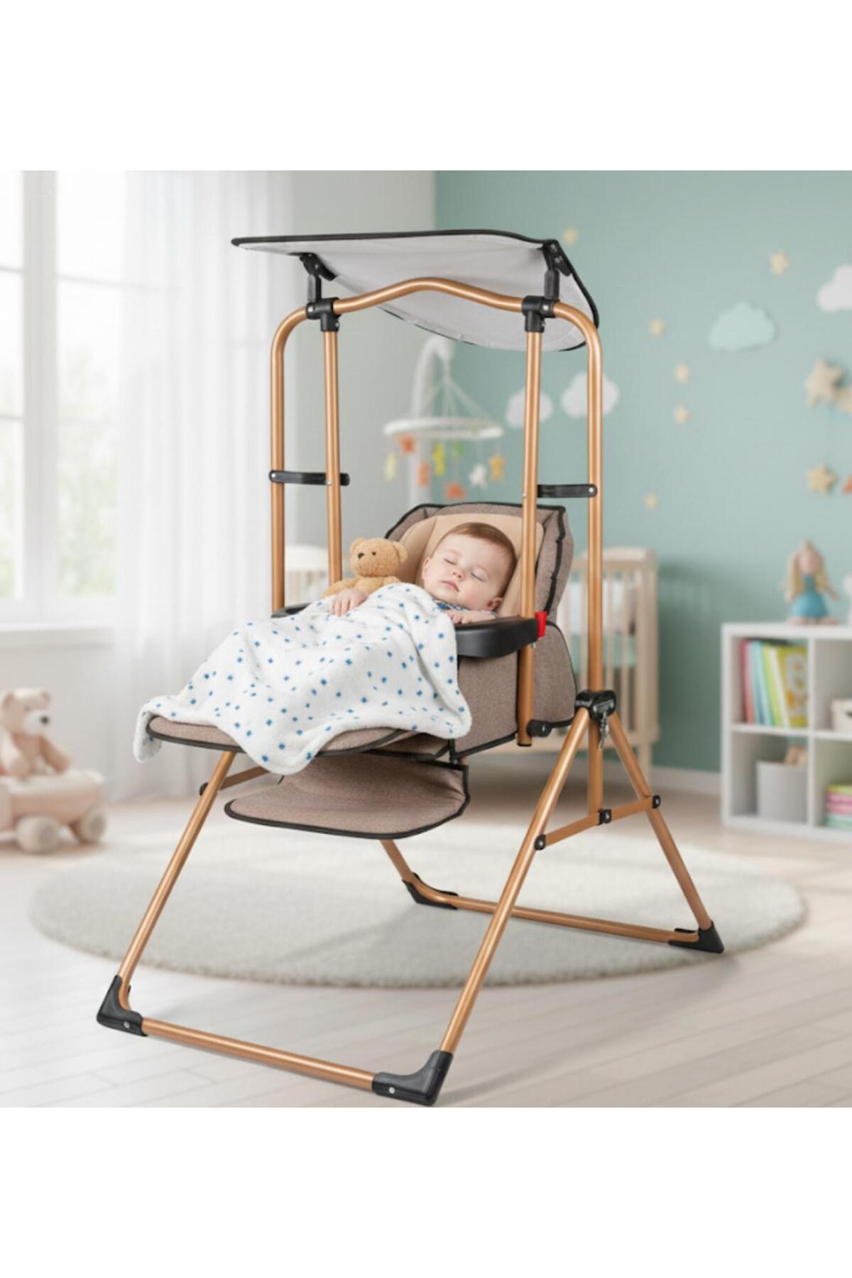 ÖYKÜ BEBEK DUNYASI Lüx Mama Sandalyeli Tenteli Tam Yatak Olabilen Salıncak Ev Tipi fotoğrafı 3 (önizleme)