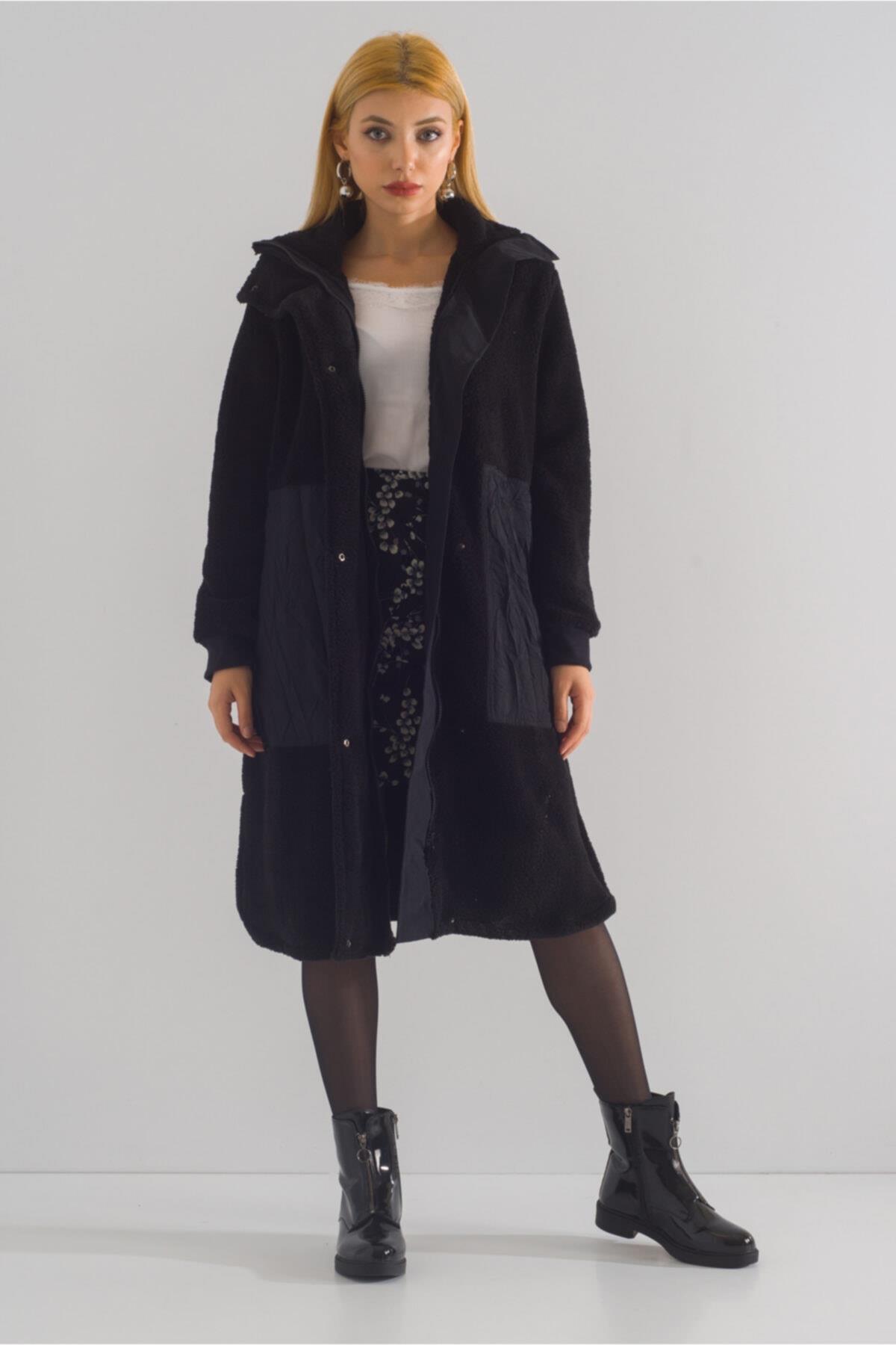 Bold & Young  Dik Yakalı Paraşüt Karışımlı Wellsoft Fermuarlı Çıtçıtlı Manto - Görsel 4