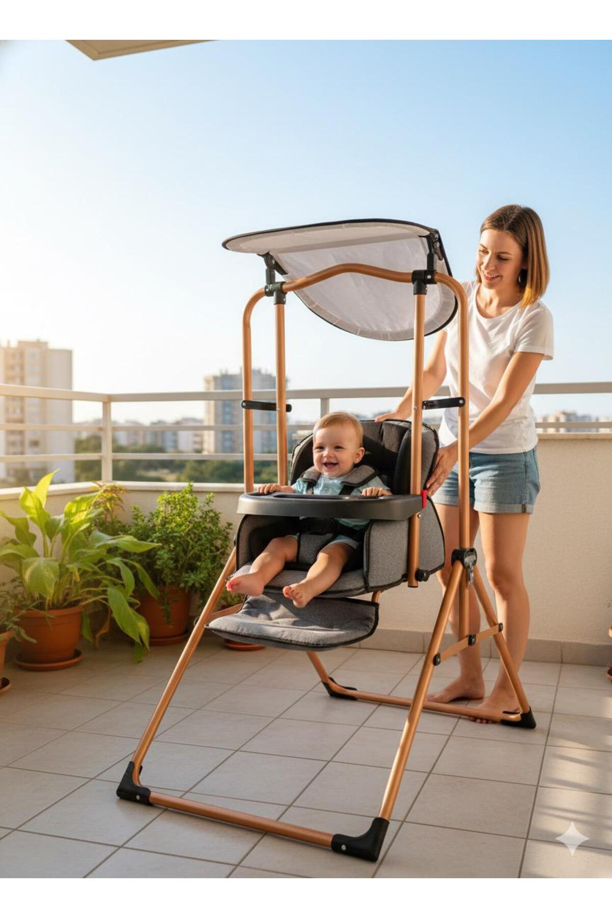 ÖYKÜ BEBEK DUNYASI Lüx Mama Sandalyeli Tenteli Tam Yatak Olabilen Salıncak Ev Tipi fotoğrafı 2 (önizleme)