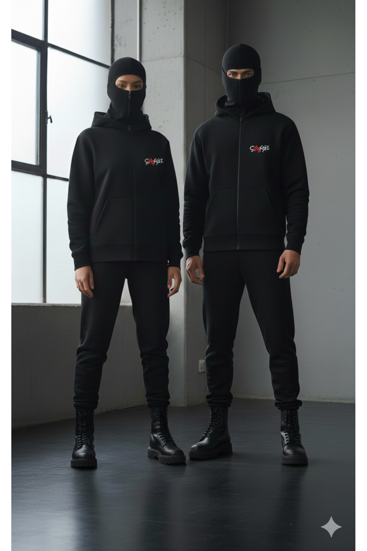 Edizen  Çarşı Holigan Siyah Kar Maskeli Düz Oversize Kapüşonlu Sweatshirt - Görsel 9