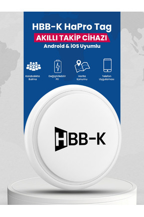 HBB-K Hapro Tag Ios & Android Uyumlu Airtag Akıllı Gps Takip Cihazı(BEYAZ)