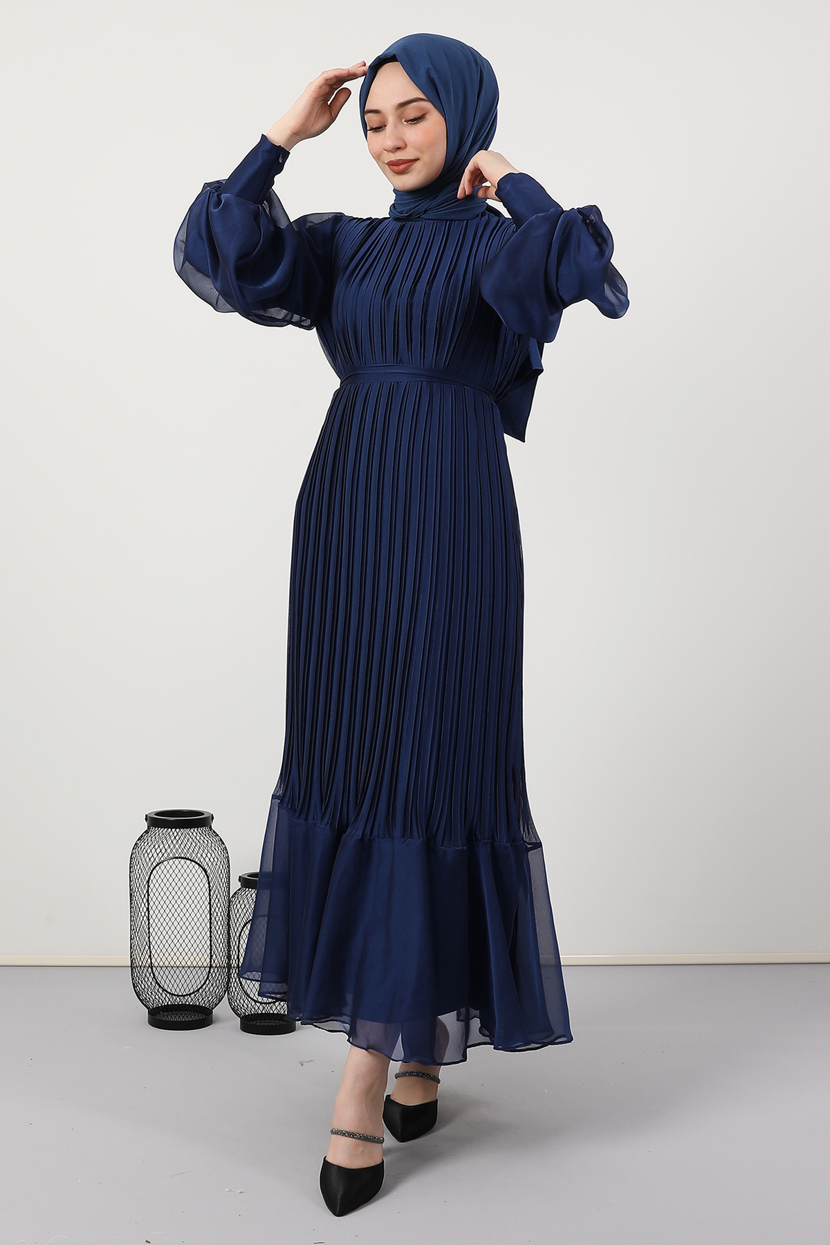 Giza Giyim Piliseli Abiye Lacivert