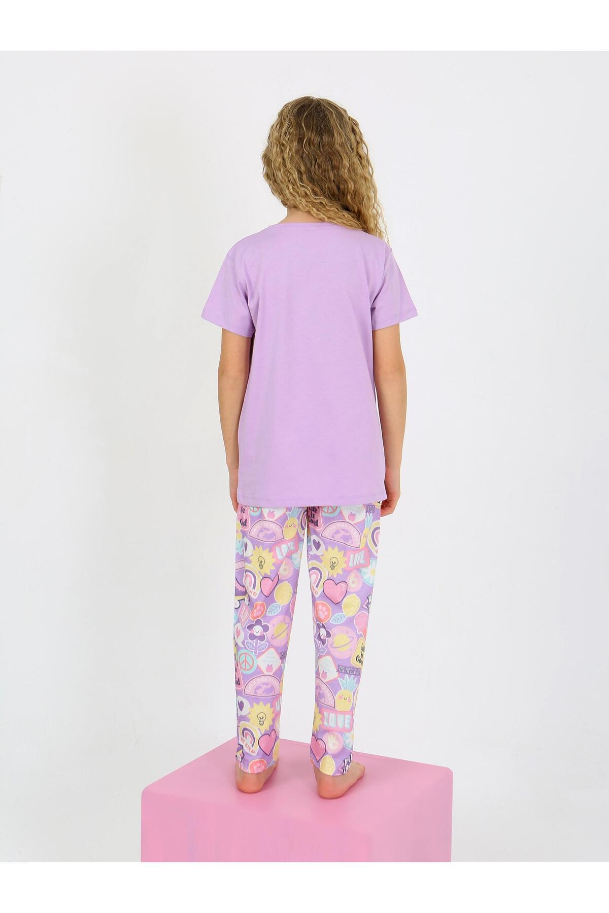 vitmo Kız Çocuk Kısa Kollu %100 Pamuklu Pijama Takımı Be Kind fotoğrafı 3 (önizleme)