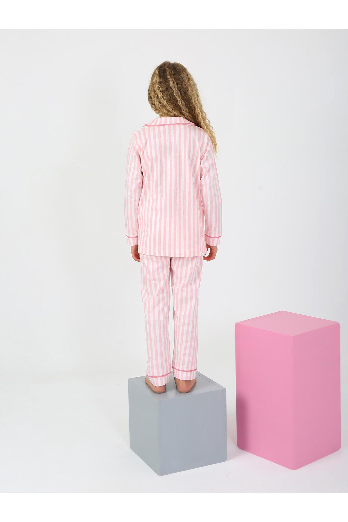 vitmo Kız Çocuk Uzun Kollu %100 Pamuklu Düğmeli Pijama Takımı Pure fotoğrafı 4 (önizleme)