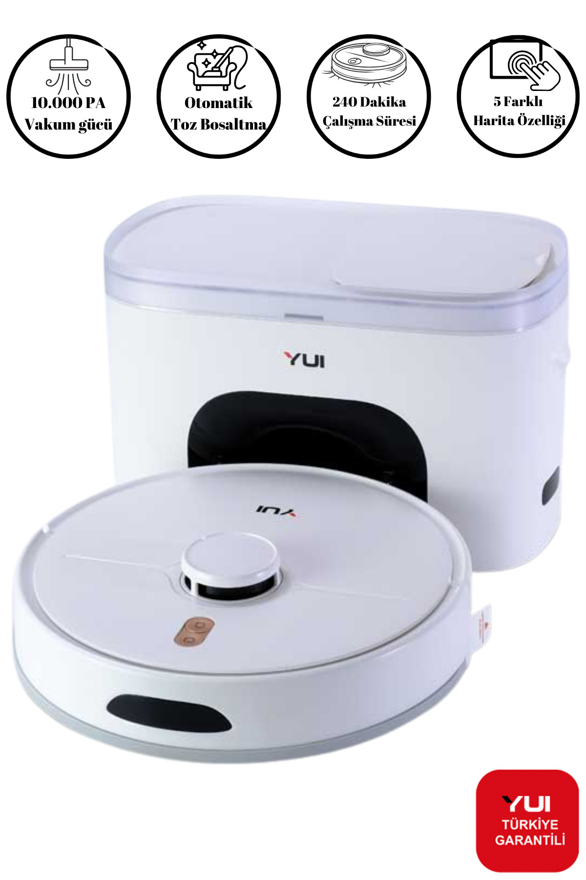 Yui RS16 Pro Akıllı Robot Vacuum & Mop Süpürge Otomatik Toz Boşaltma Beyaz (YUI TÜRKİYE GARANTİLİ)