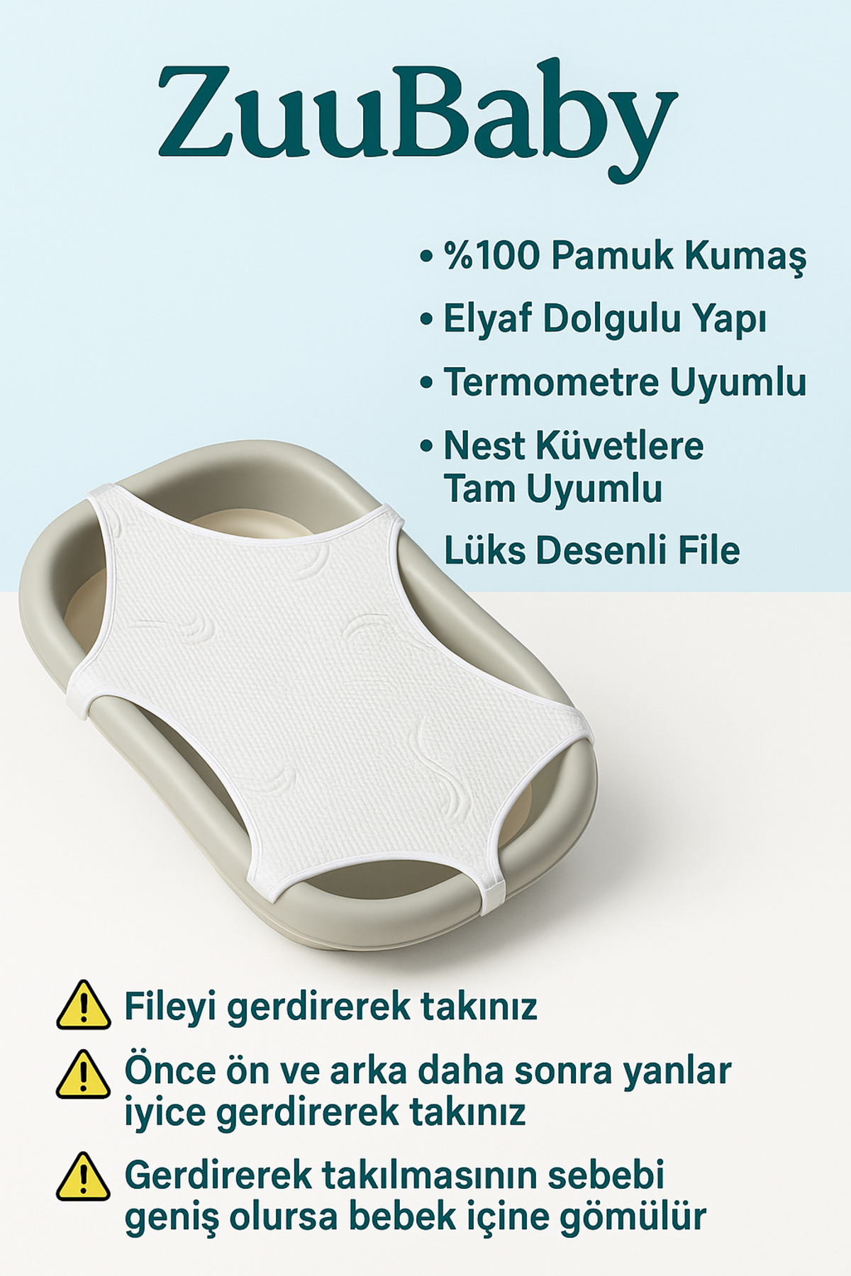 Zuu Baby Termotreli ve Nest Katlanır Küvete Uygun %100 Lüx Pamuk Kumaş File Elyaf Dolgulu fotoğrafı 3 (önizleme)