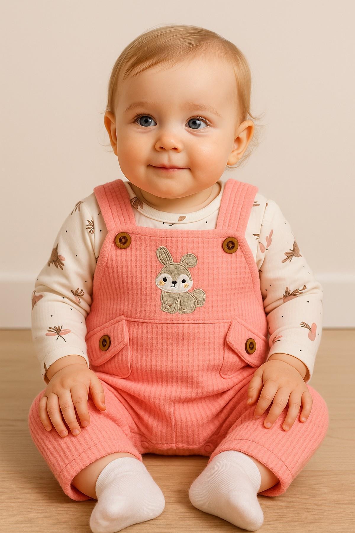 Toy Rabbit Baby Girl Romper Set with Ribbed Snap Fastener 2-Piece Jumpsuit Set – Snapsuit and Jumpsuit| 3-6-9Monthly