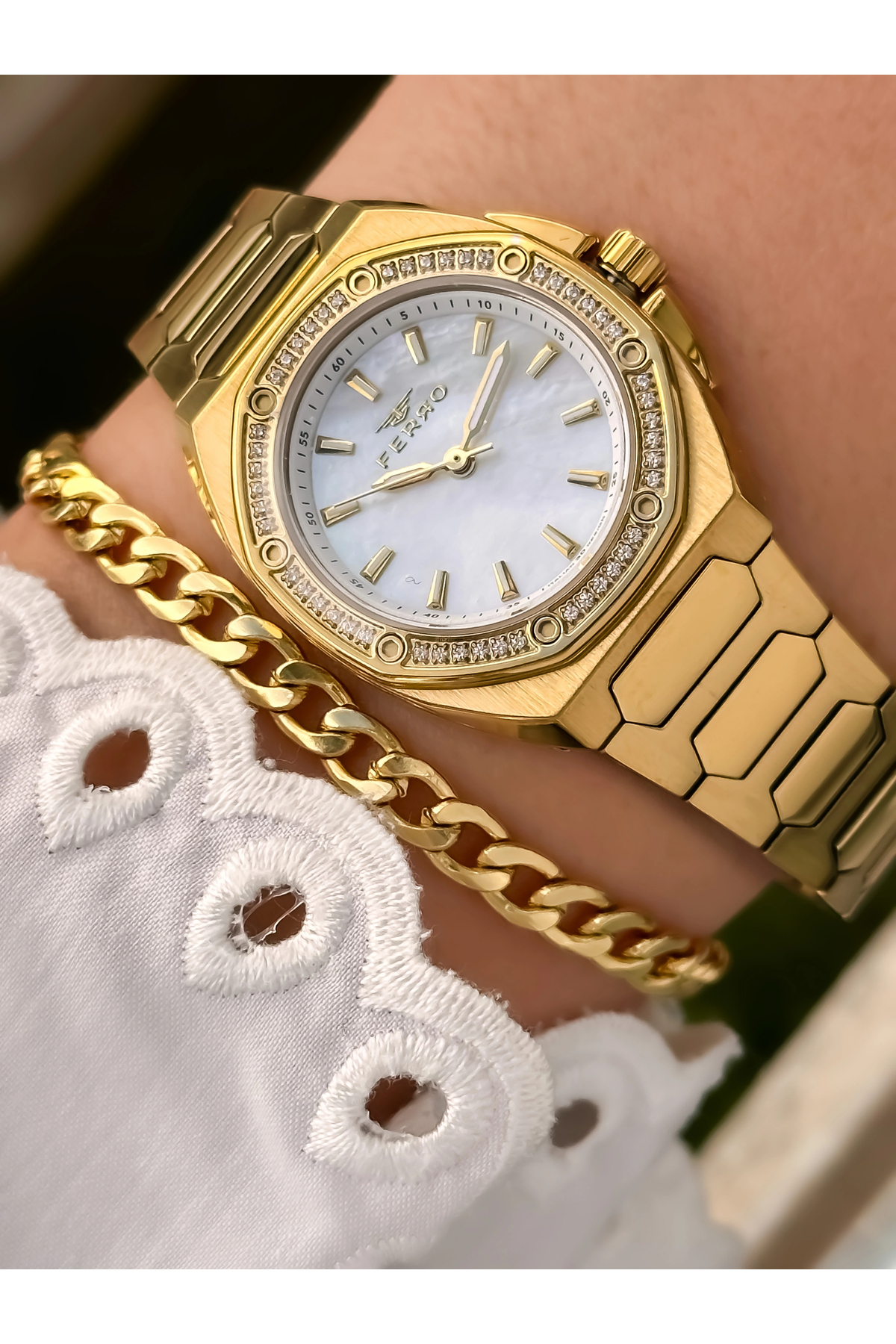 Yellow Steel Band Women Wrist Watch FL43026A-B 3ATM Waterproof 2 Year Warranty Gift with Pack