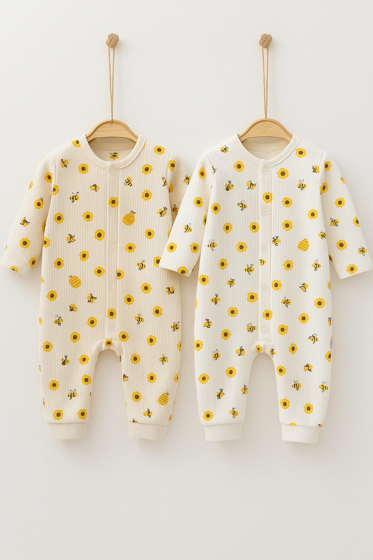 Baby Jumpsuit 2pcs Set-(2pcs Jumpsuit) Large Heart Printed Snap Fastener Jumpsuit Set 100%Cotton 1-3-6 Months