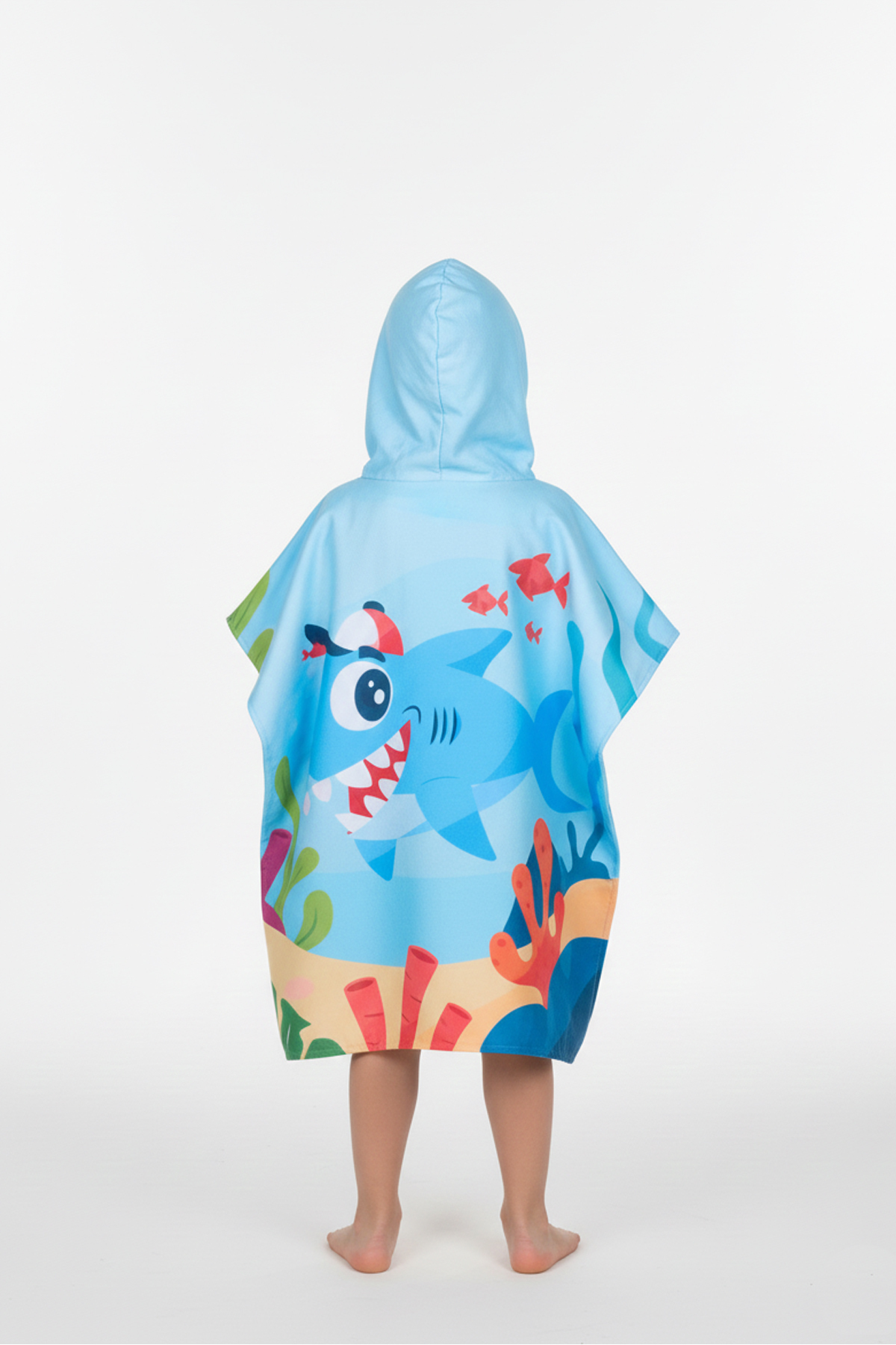 MoveBeach Unisex Çocuk Mavi Bornoz Havlu Panço fotoğrafı 2 (önizleme)