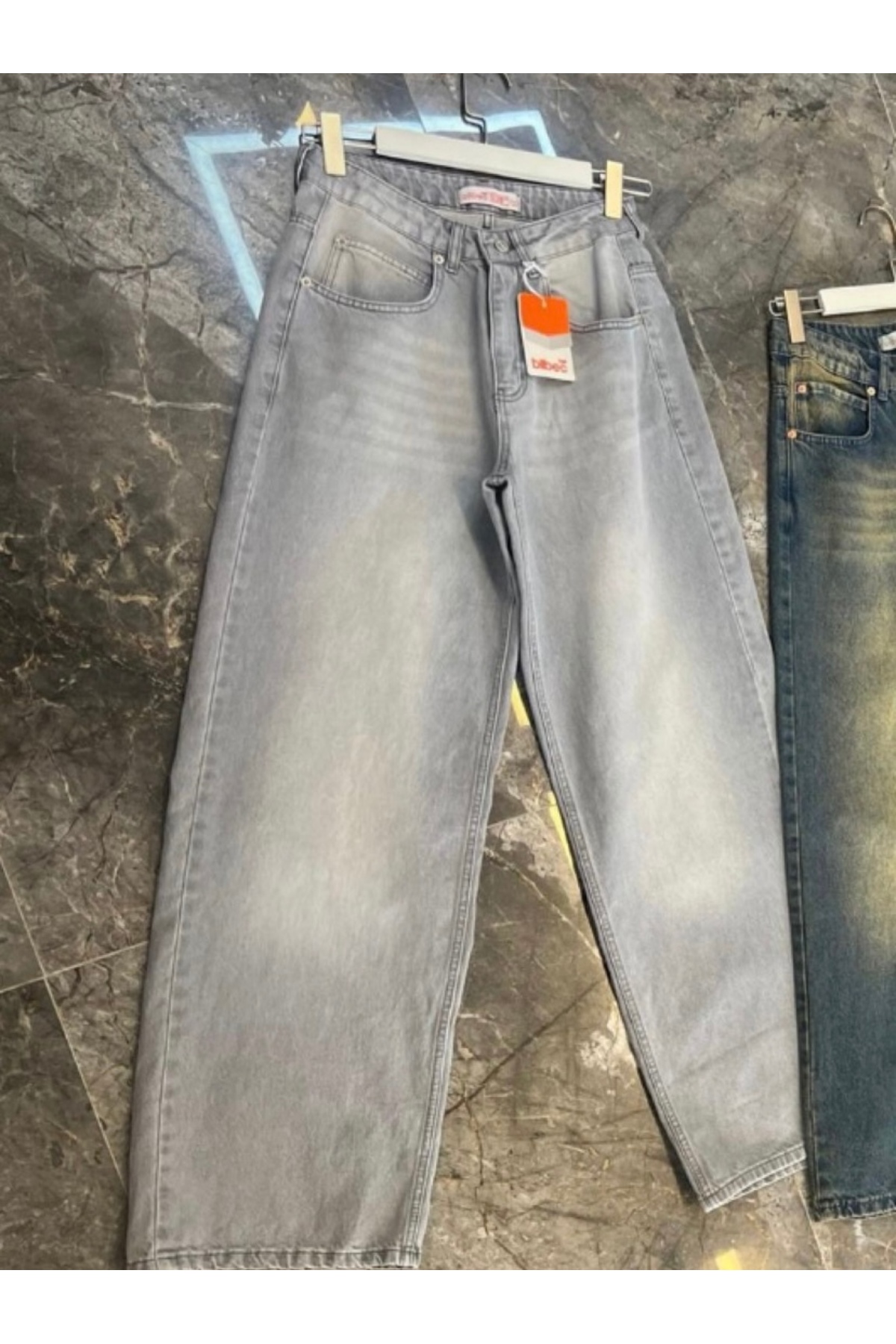 KOTOLOG  Unisex Gri Jean Vintage Extra Bol Baggy Pantolon - Görsel 2