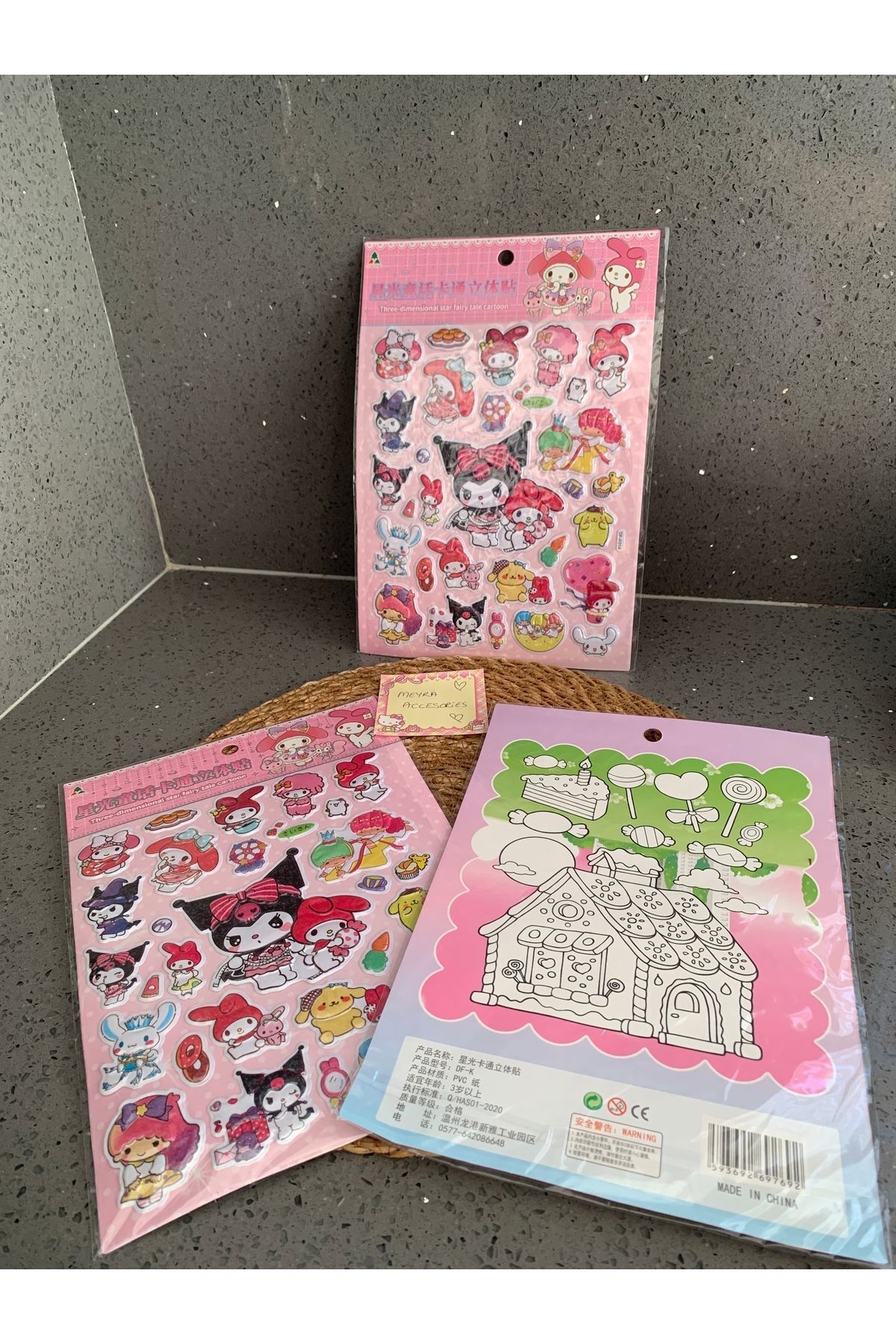 Meyra Accessories sanrio 1adet kawaii büyük boy kabartmalı sticker 55 adet sticker ve boyama kağıdı lüx sevimli fotoğrafı 2 (önizleme)
