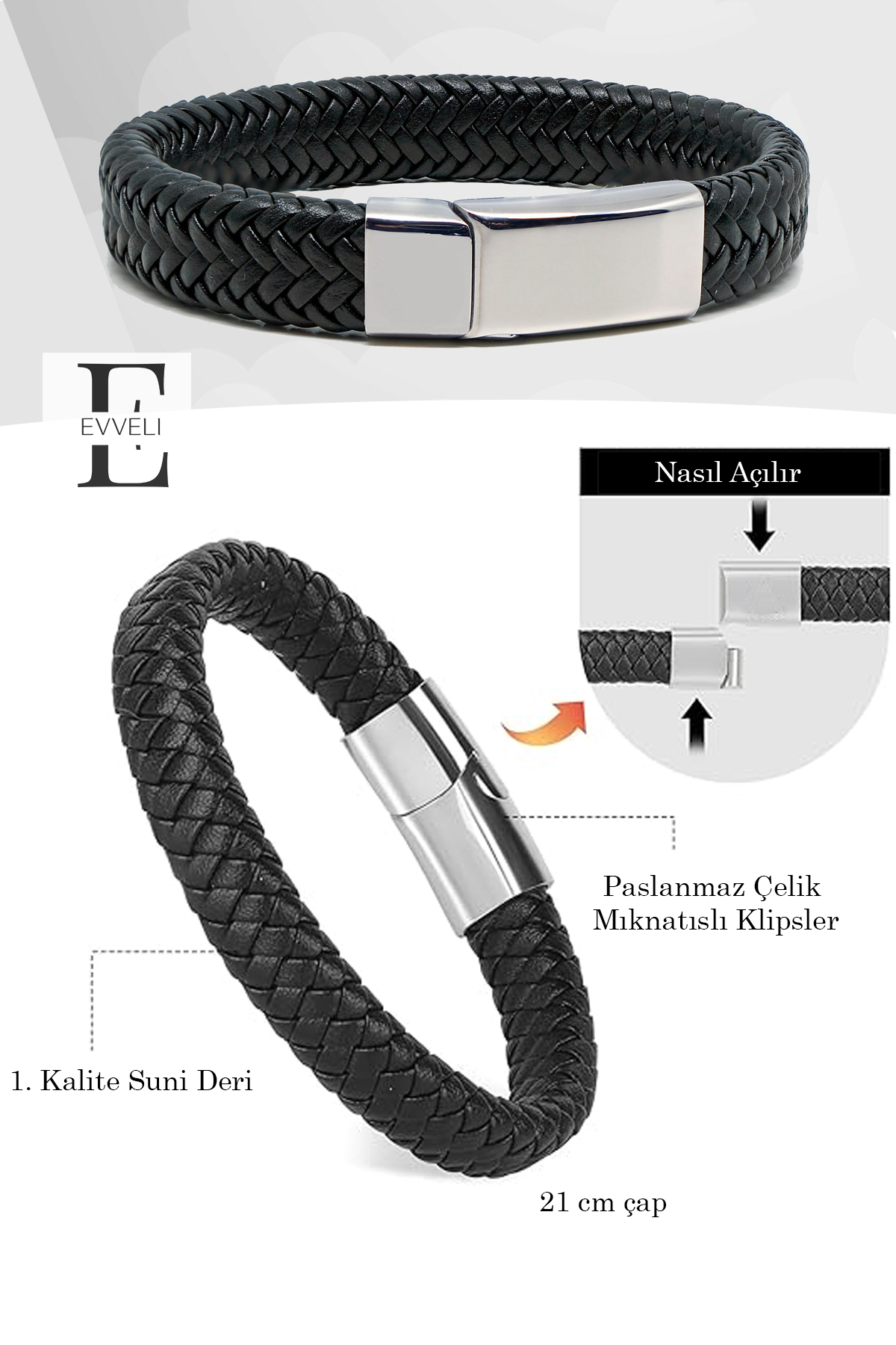 EVVELİ  Erkek Cüzdan Kartlık Seti | Siyah Deri Bileklik & Anahtarlık Hediyelik - Görsel 4
