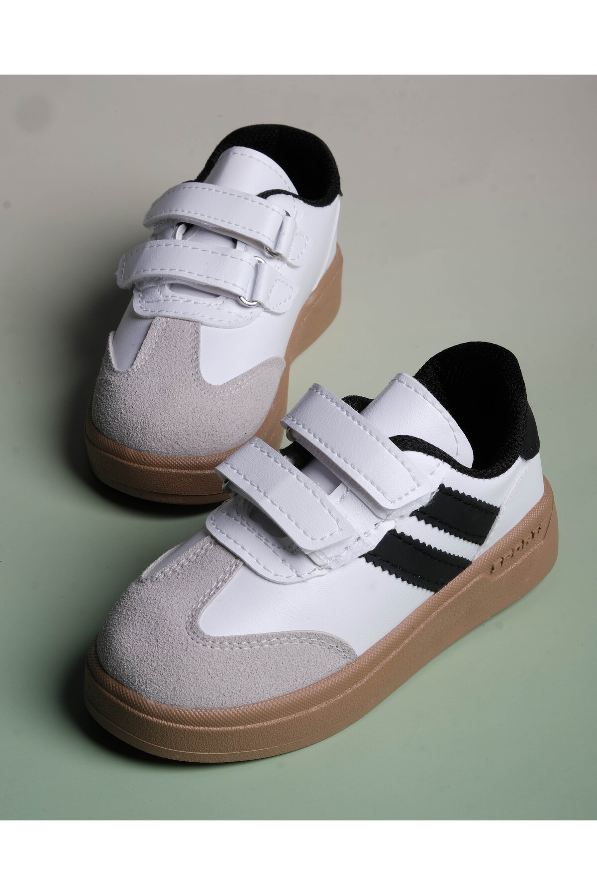 Snekaers Işıklı Erkek / Kız Çocuk Bebek Siyah Beyaz Spor Okul Ayakkabı Cırt Cırtlı Sneaker