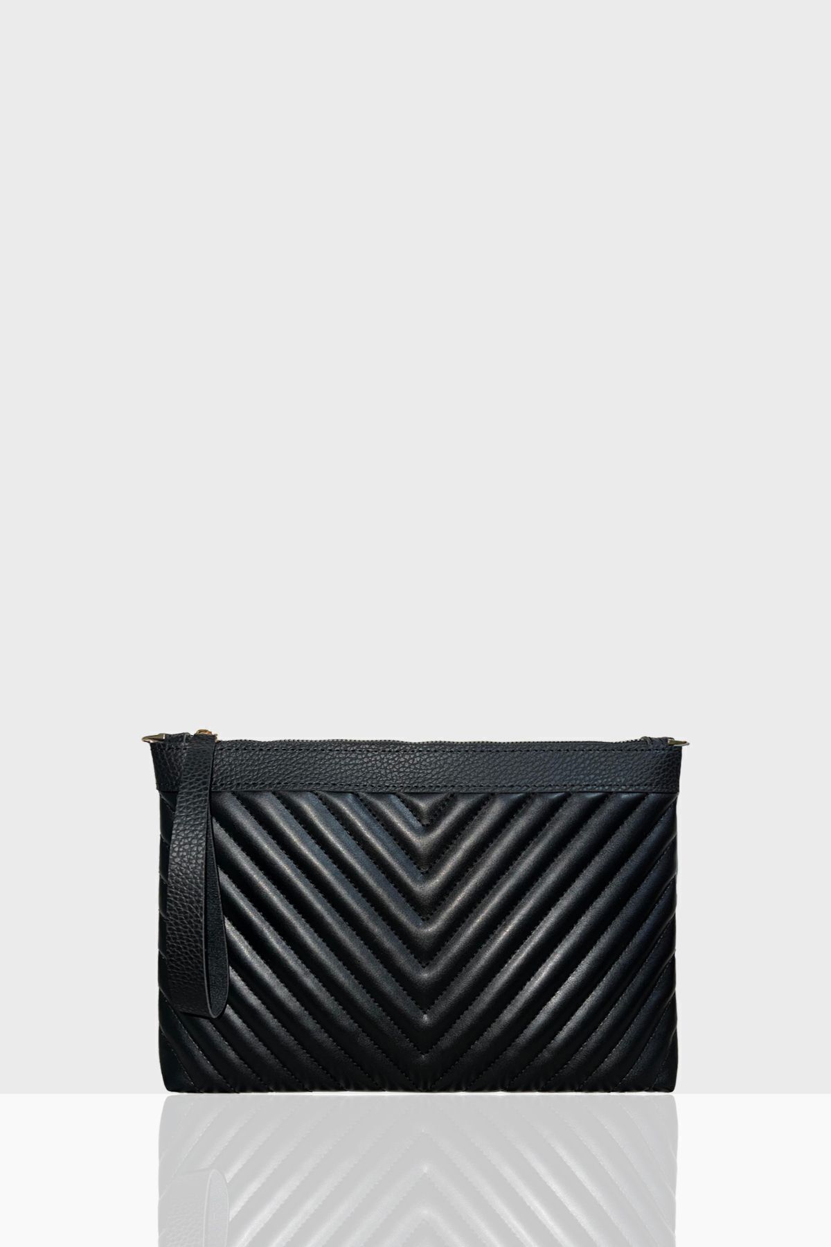 FARBAG Premium Siyah Nakışlı Suni Deri Portföy Ve Omuz Çantası görsel 3
