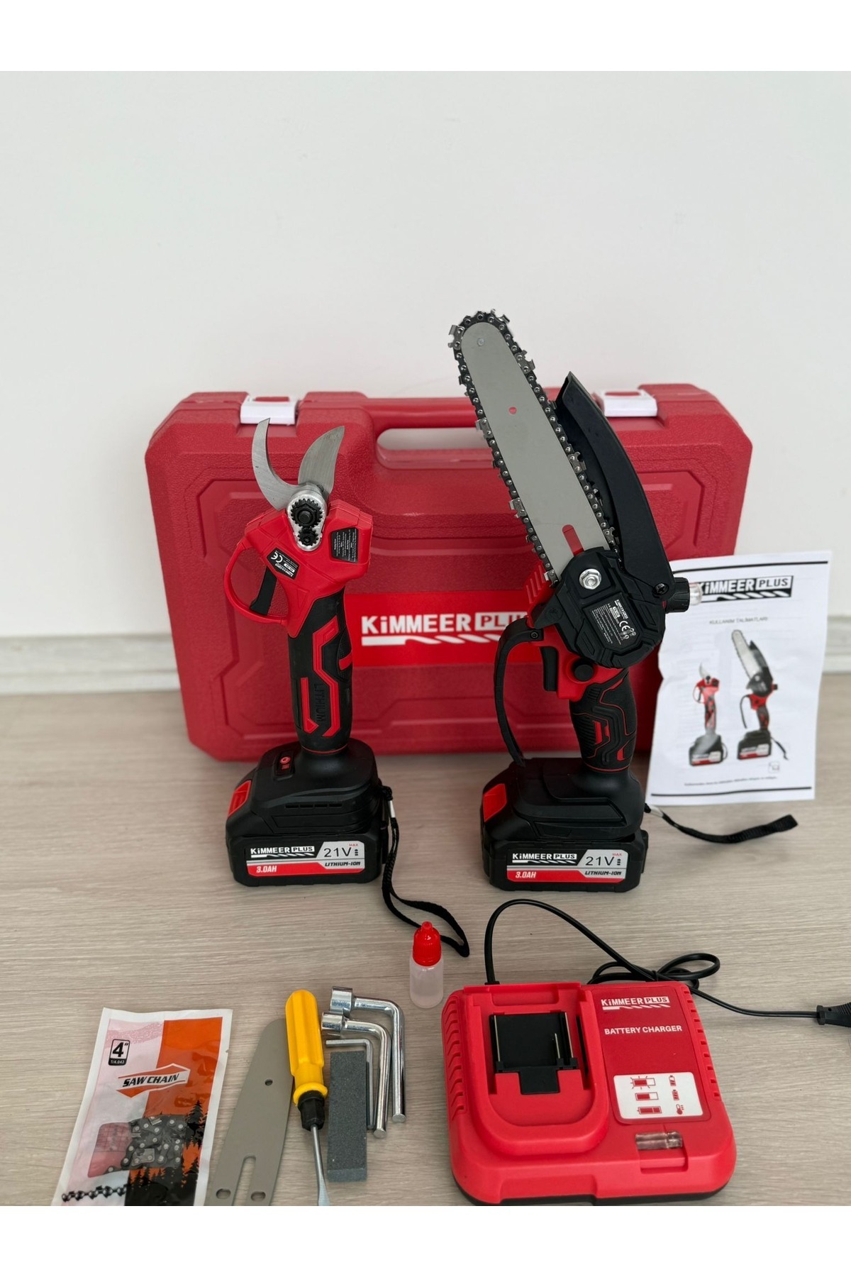 KİMMEER PLUS 21v Çift Akülü Çelik Şanzıman Dal Budama