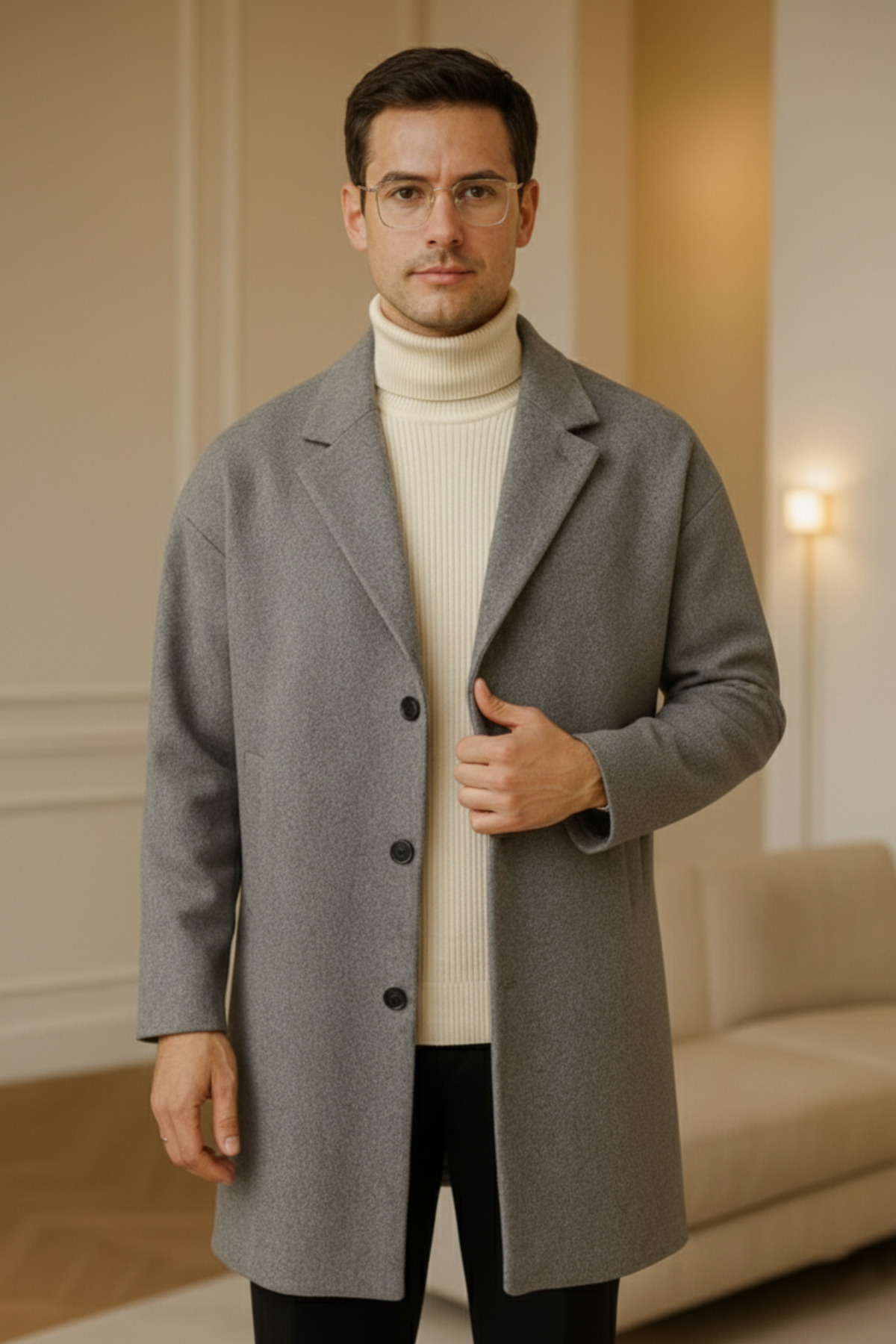 Gri Düğme Kapamalı Oversize Bol Kesim Uzun Kaşe Mont — نقره‌ای MMLYKAŞE — تصویر 5 از 8