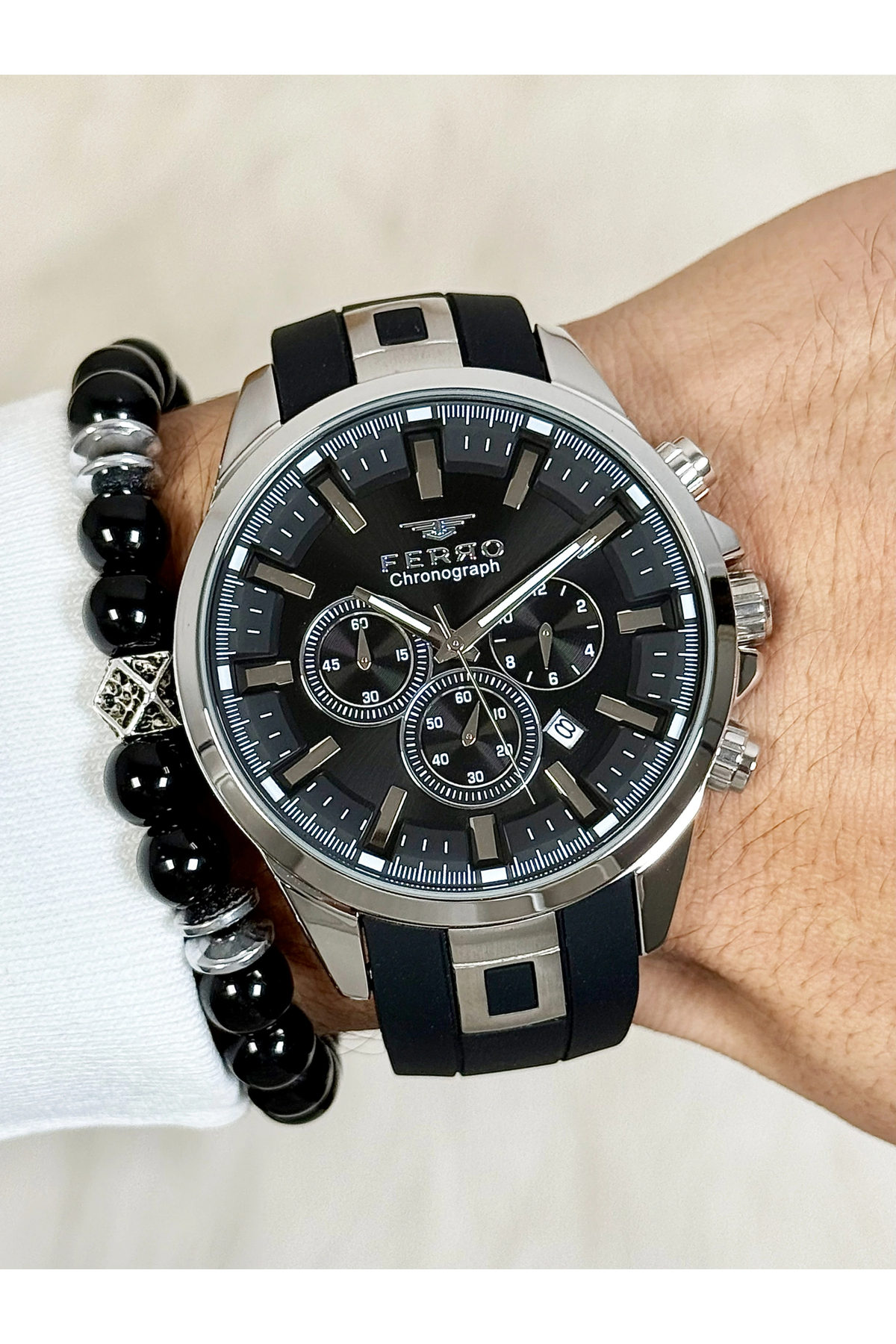 Black Silicone Band Men Wrist Watch FM11379D-J Functions Active Waterproof Gift Wrapped