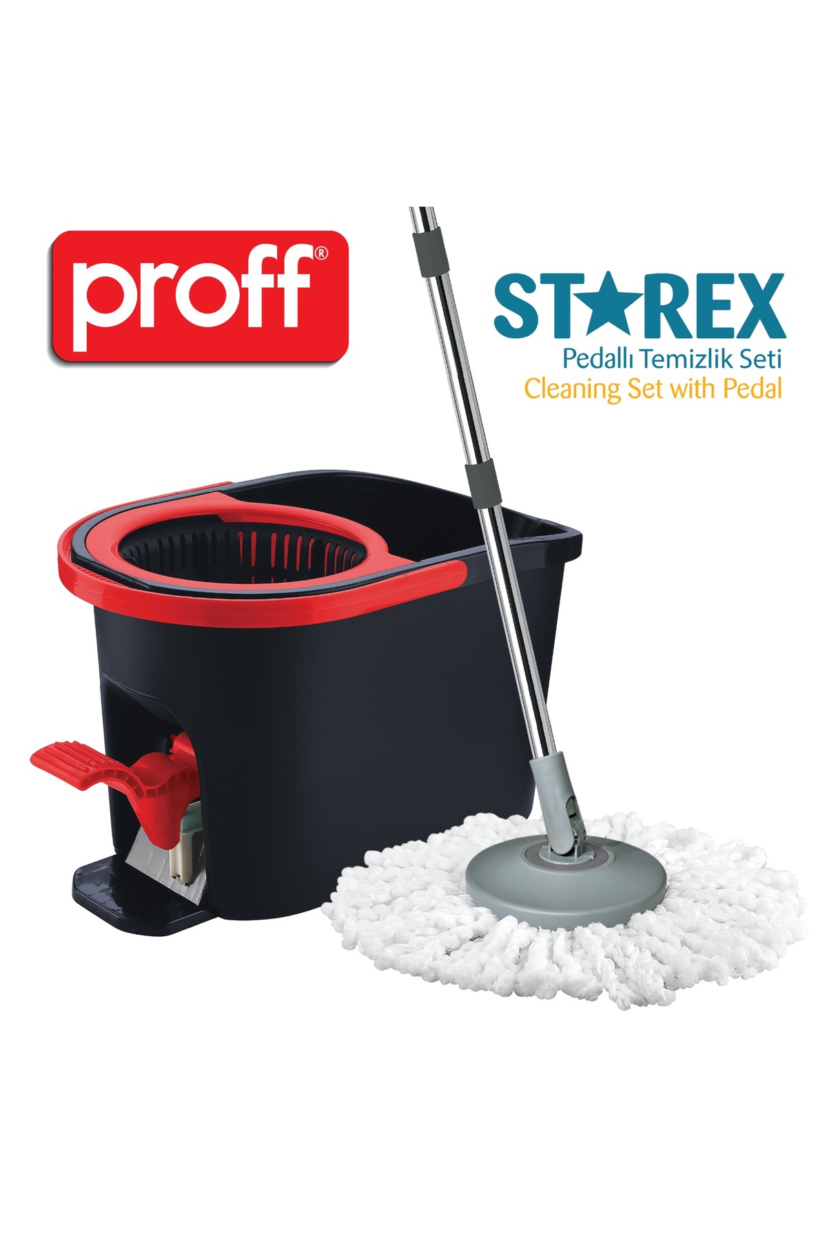 Proff Starex Pedallı Temizlik Seti Pedallı Kova Sap Mafsallı Kapak