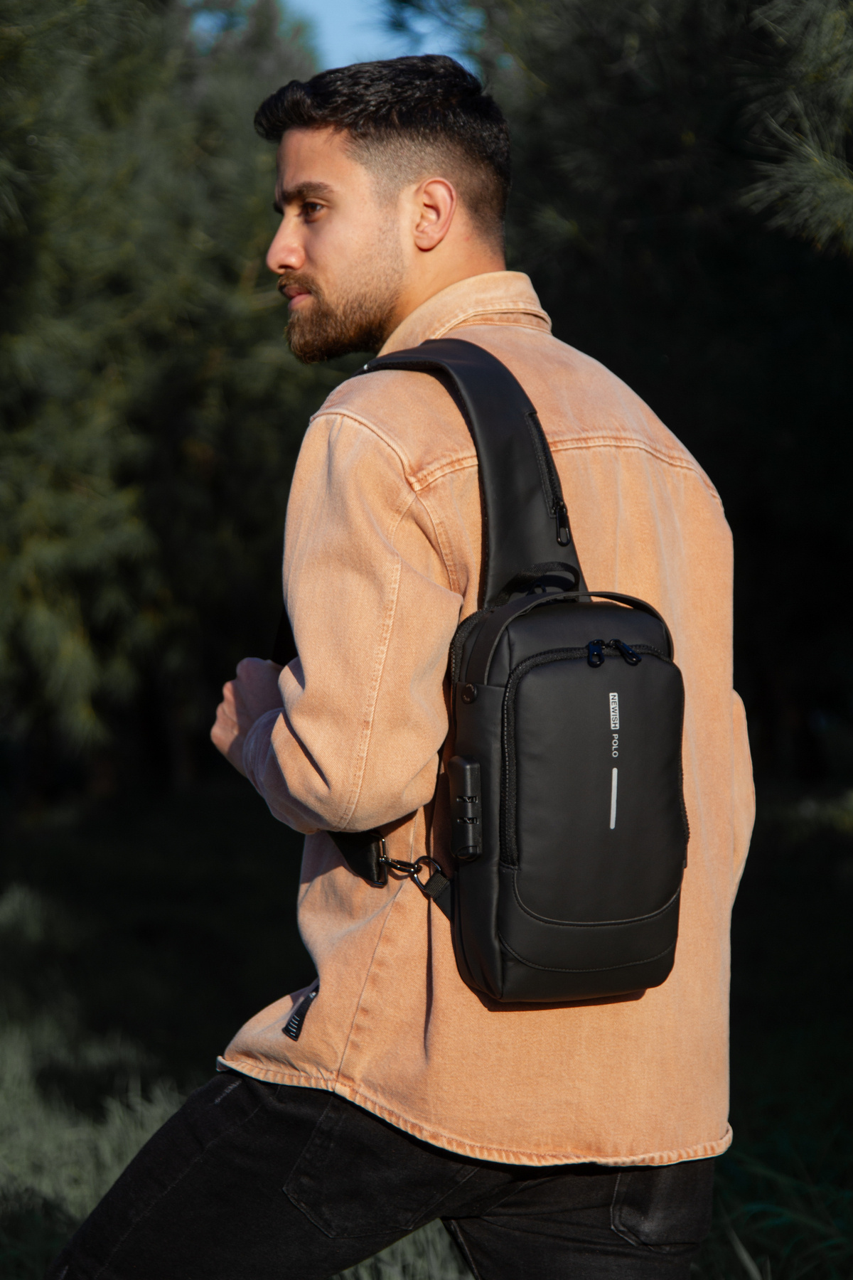 Newish  Erkek Deri Mekanizmalı Cüzdan ve Usb Çıkışlı Çapraz Askılı Omuz ve Bel Çantası - Siyah - Görsel 3