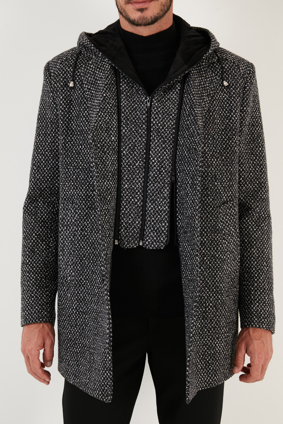 Buratti  Çıkarılabilir Kapüşonlu Kırçıllı Slim Fit Kaşe Kaban Erkek KABAN 5841013 - Görsel 4