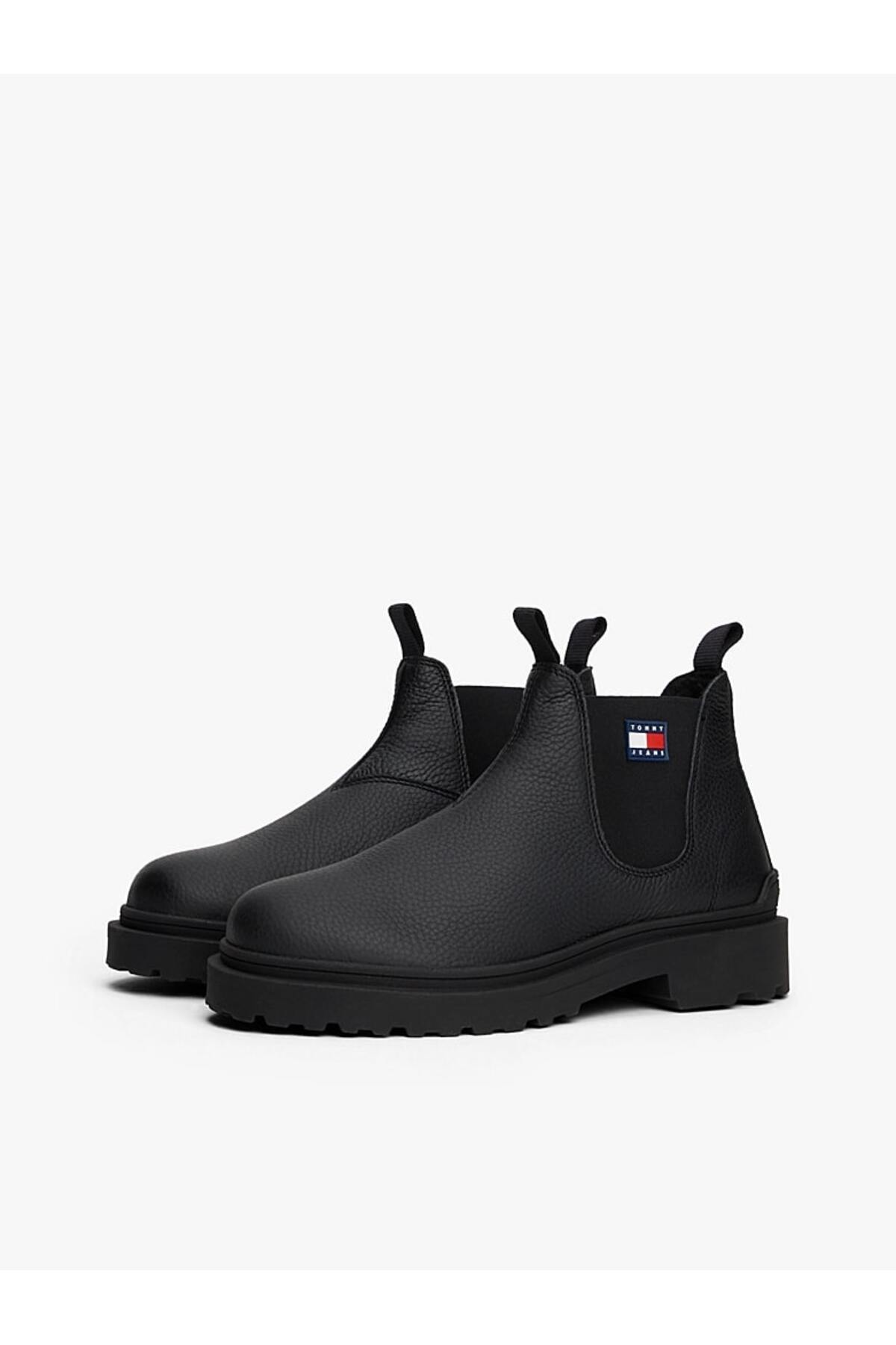 Tommy Hilfiger Erkek Toka Marka Logolu Deri Şık Tasarımlı Günlük Kullanıma Uygun Siyah Bot & Bootie görsel 2